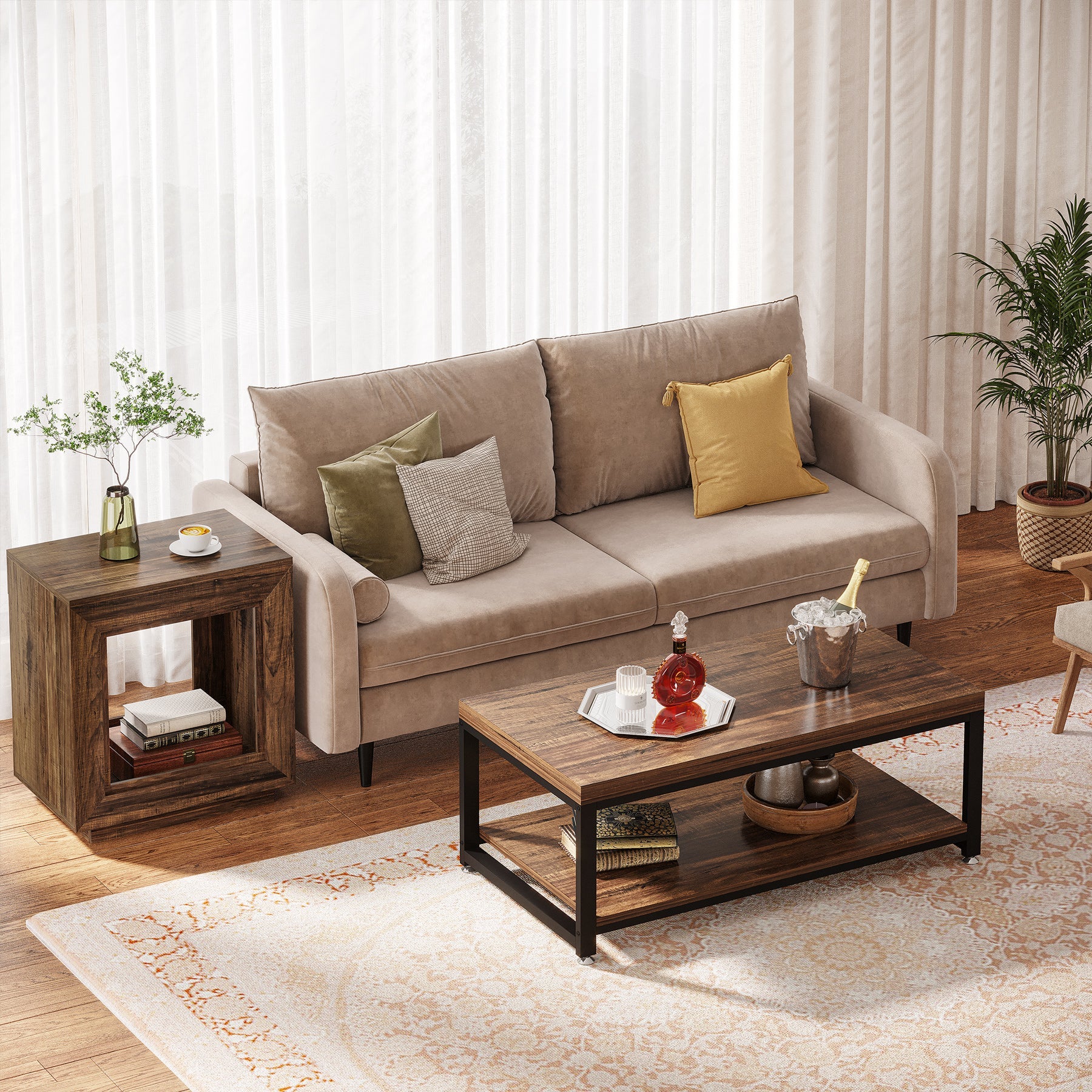 Wood End Table, Square Side Table Nightstands with Storage - Image 5