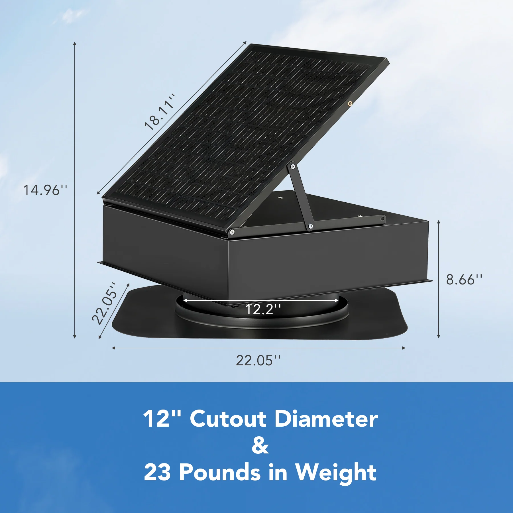 35W Solar Attic Fan, 2200 CFM Smart Roof Vent Built-in Temperature Sensors(JBSF-320E) - Image 2