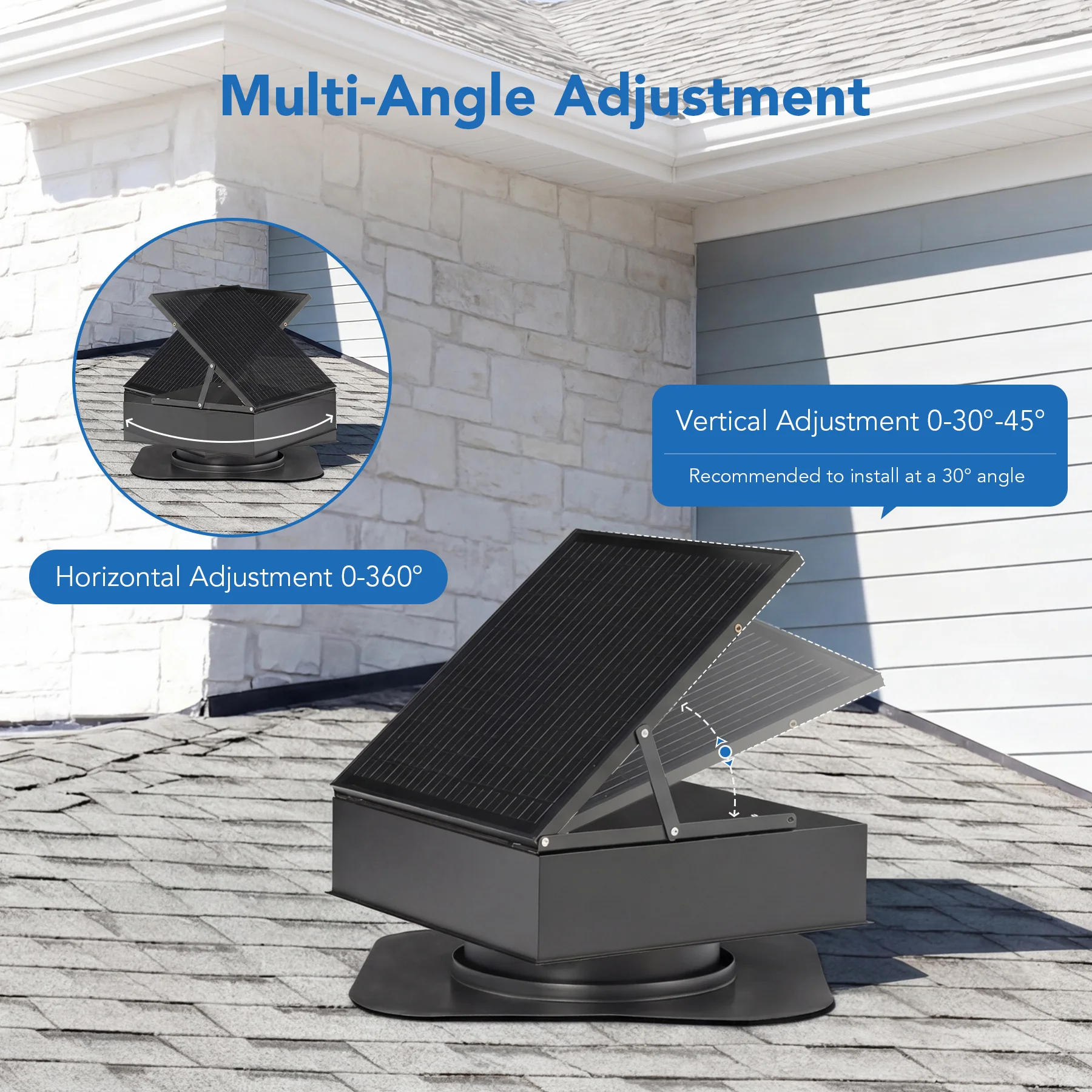 35W Solar Attic Fan, 2200 CFM Smart Roof Vent Built-in Temperature Sensors(JBSF-320E) - Image 6