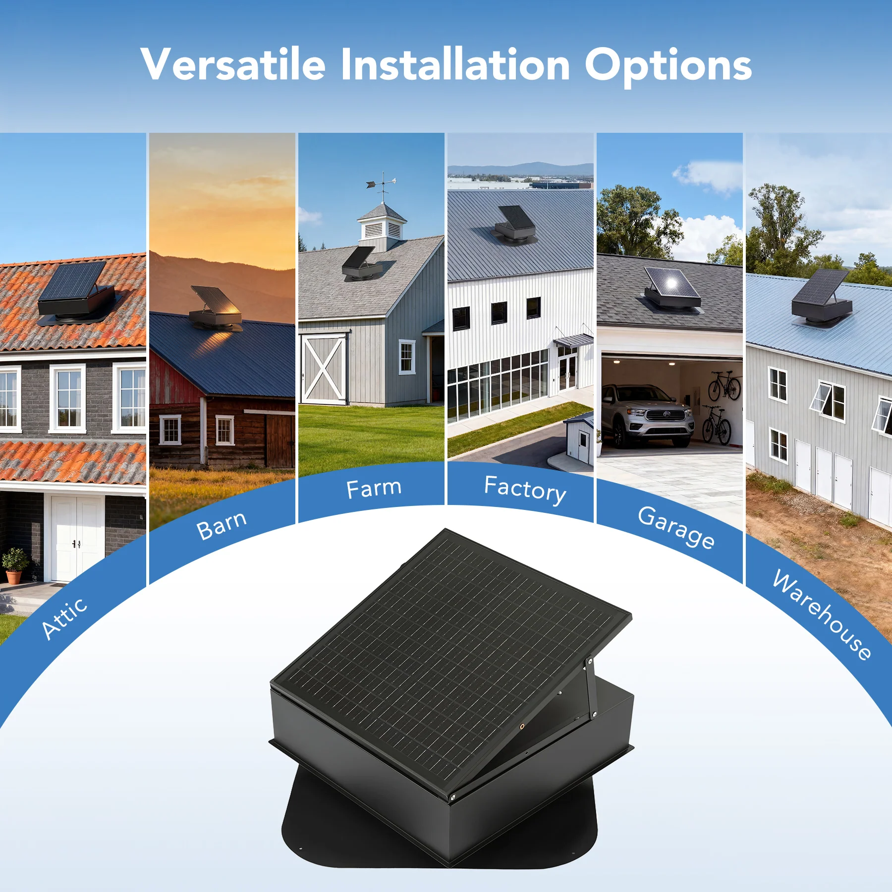 35W Solar Attic Fan, 2200 CFM Smart Roof Vent Built-in Temperature Sensors(JBSF-320E) - Image 7