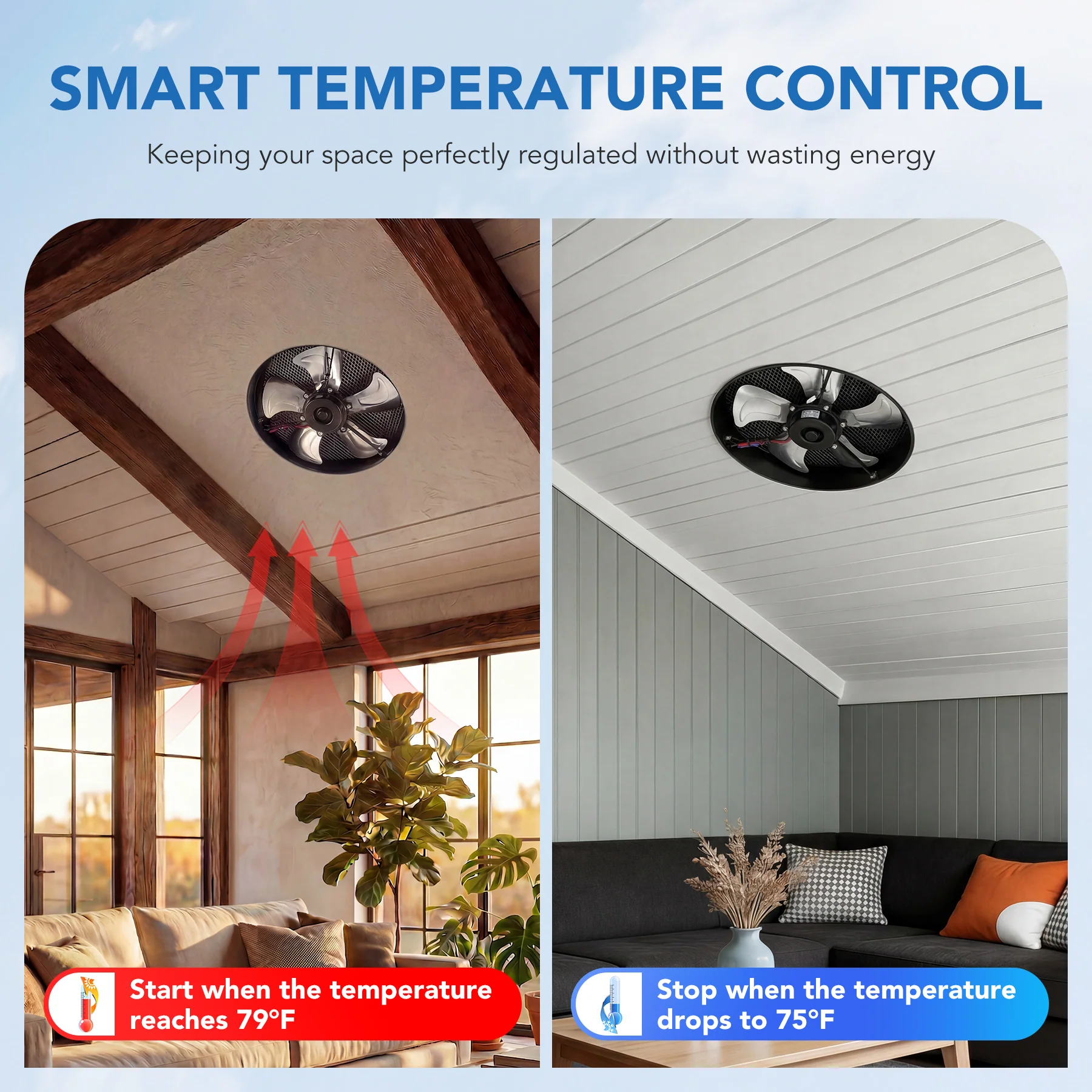 35W Solar Attic Fan, 2200 CFM Smart Roof Vent Built-in Temperature Sensors(JBSF-320E) - Image 8