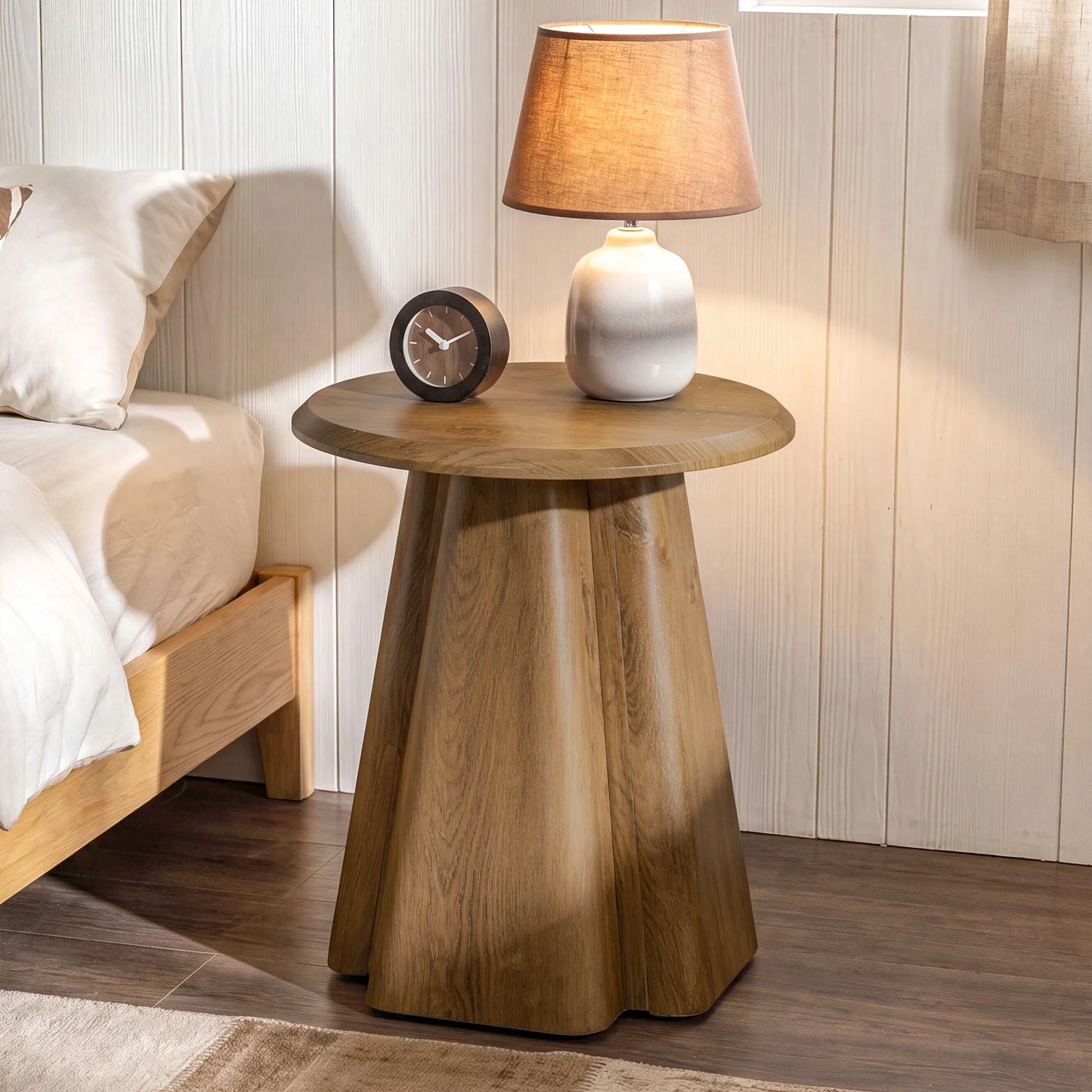 23.6" Round Nightstand, Wooden Bedside Table with Sturdy Support - Image 5