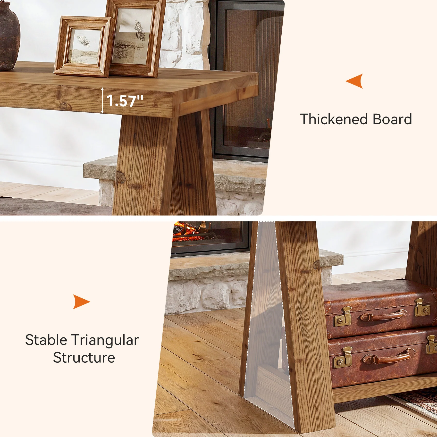 Tribesigns 23.6 Inch 2-Tier Side Table, Solid Wood Rectangle End Table with Storage Shelves for Living Room - Image 3