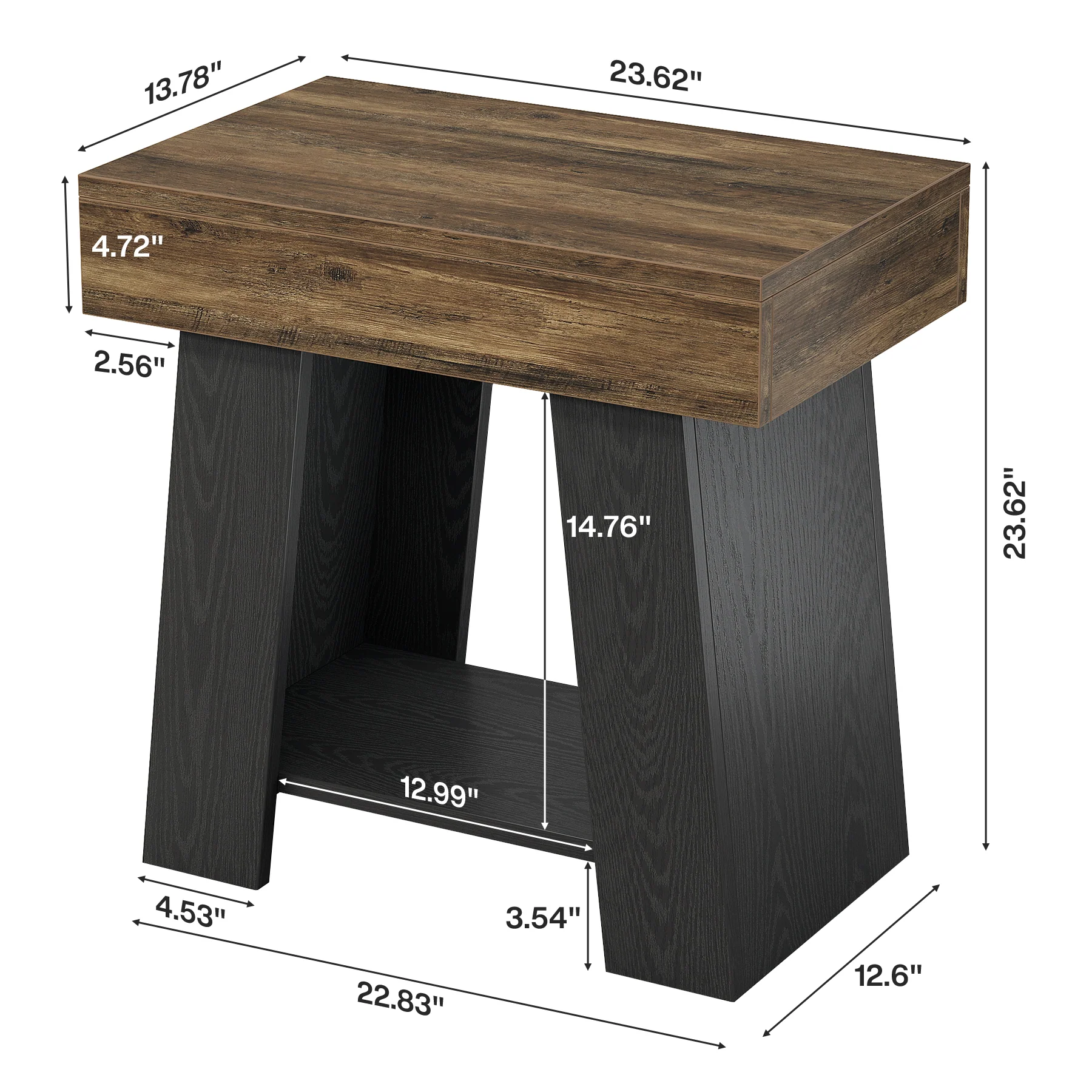 Tribesigns 23.62” Small 2-Tier End Table with Storage Shelf, Two-Tone Farmhouse Side Table - Image 2