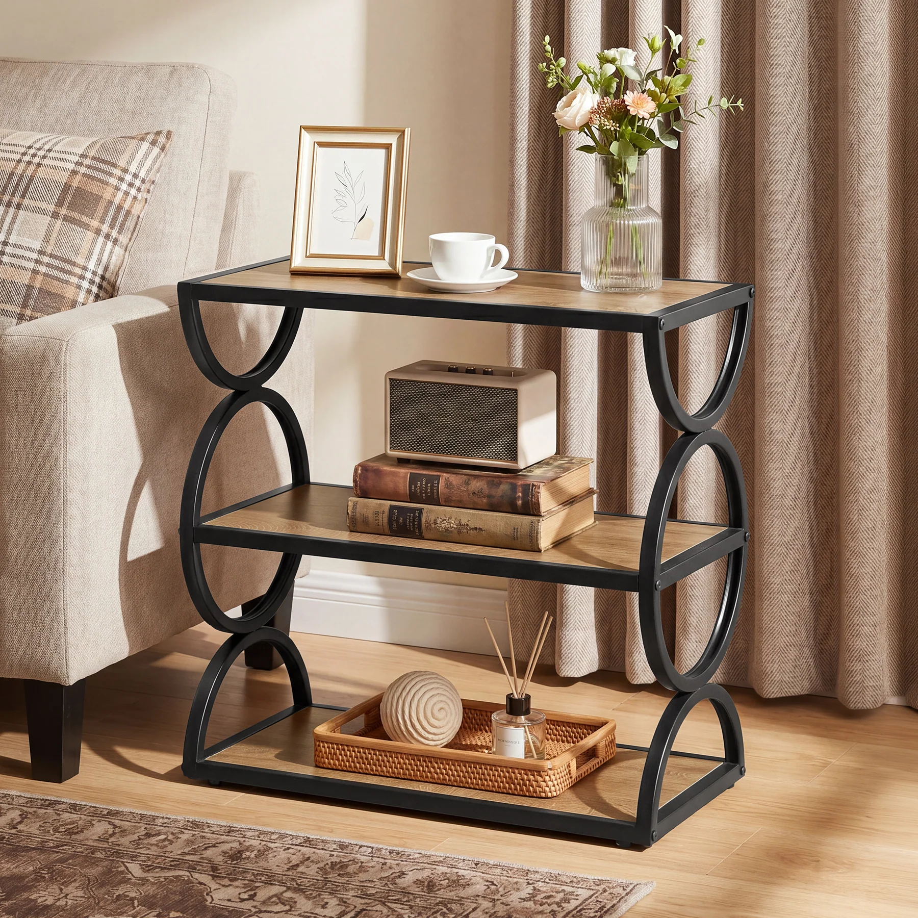 23.6” Industrial Nightstand, Bedside Table  With 3-Tier Open Shelves For Small Bedrooms - Image 3