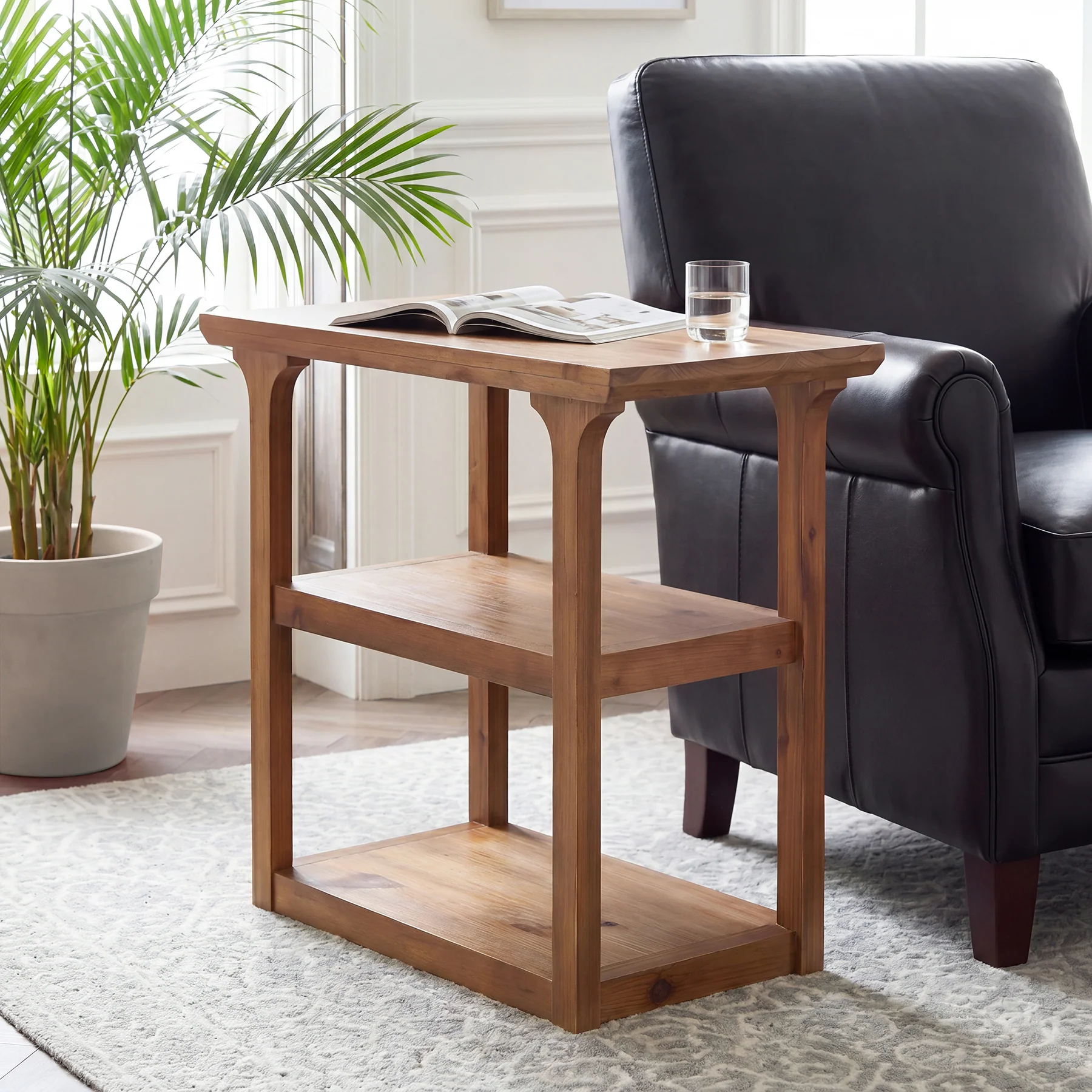 23.62" Solid Wood End Table, Farmhouse Side Table with 3-Tier Shelf for Living Room - Image 5