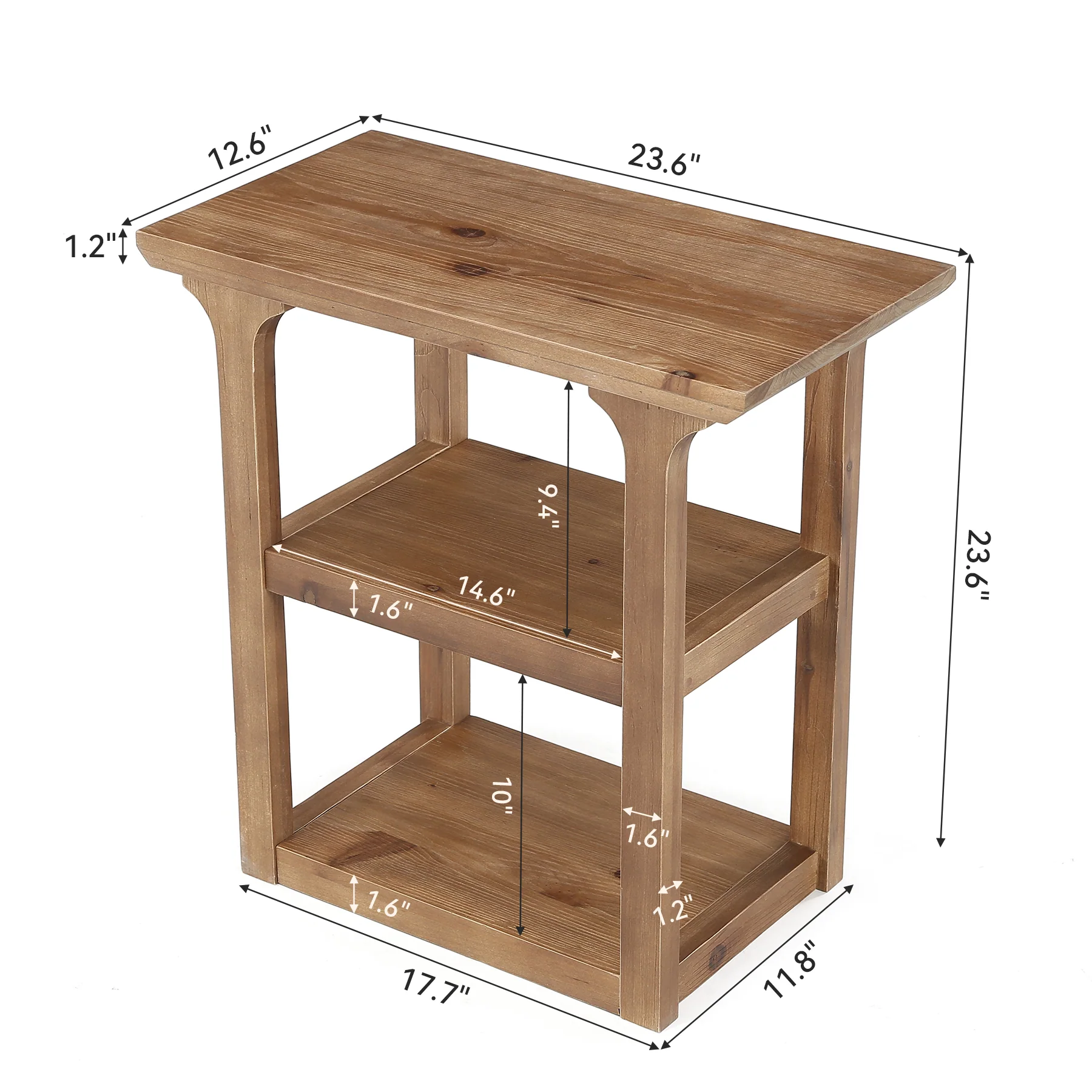 23.62" Solid Wood End Table, Farmhouse Side Table with 3-Tier Shelf for Living Room - Image 2
