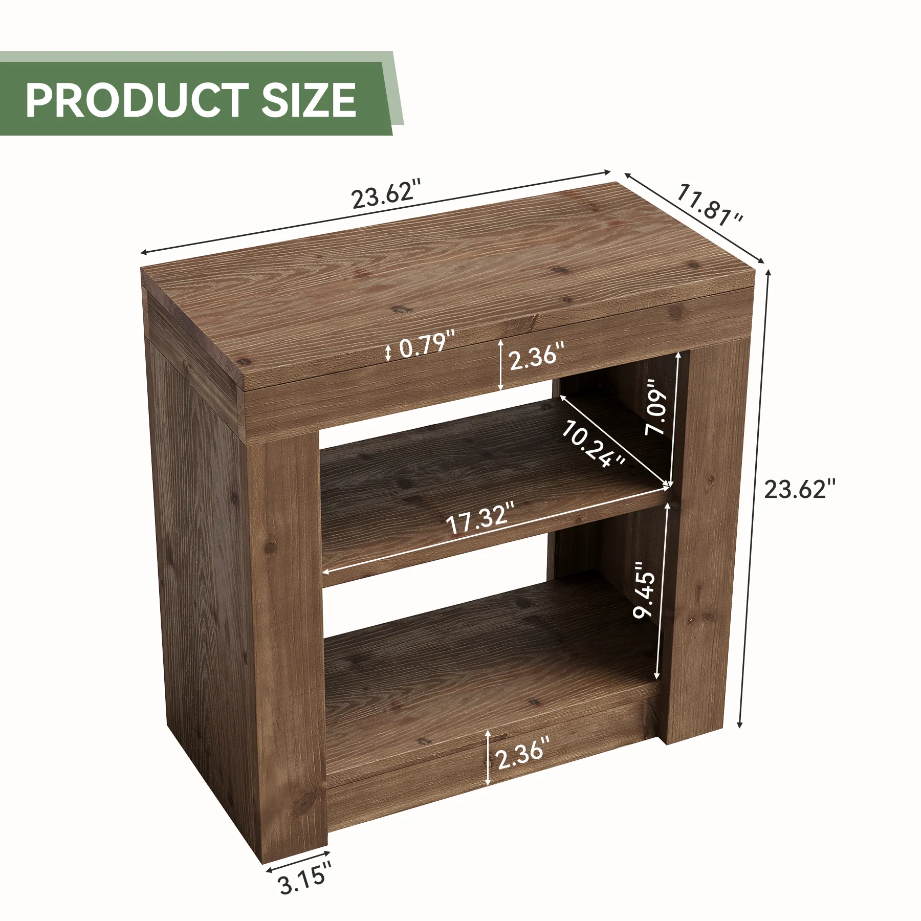 Solid Wood Rectangle End Table, Slim Side Table with Storage Shelf for Living Room - Image 2
