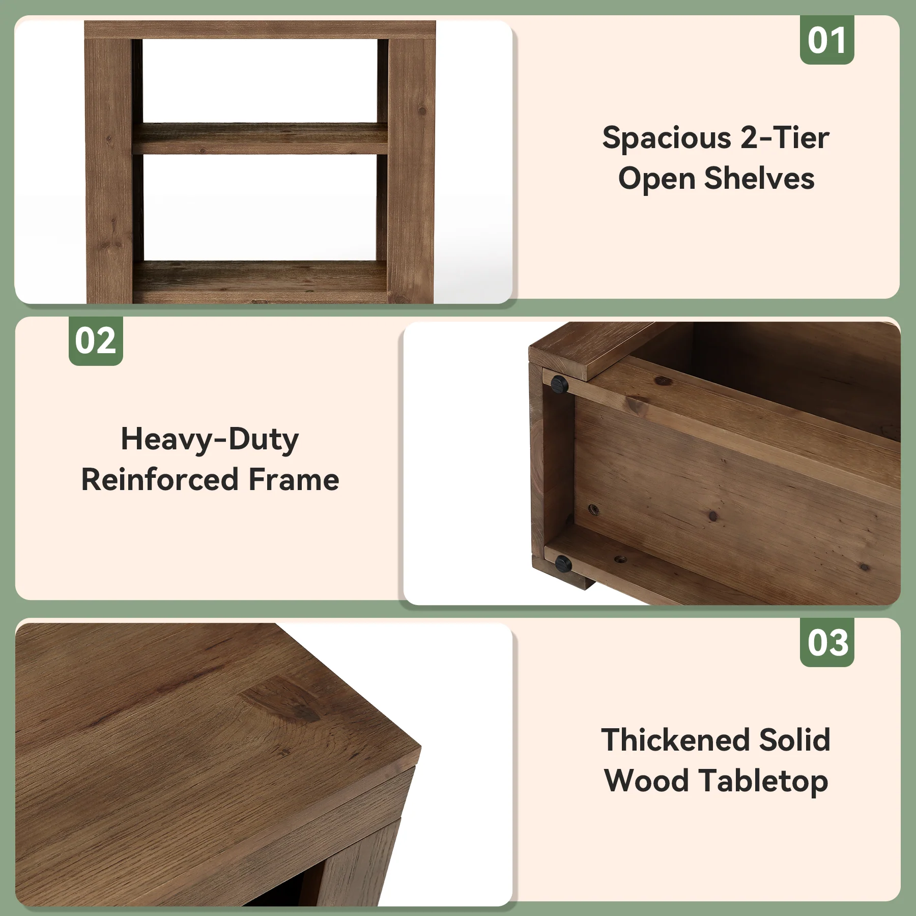 Solid Wood Rectangle End Table, Slim Side Table with Storage Shelf for Living Room - Image 7