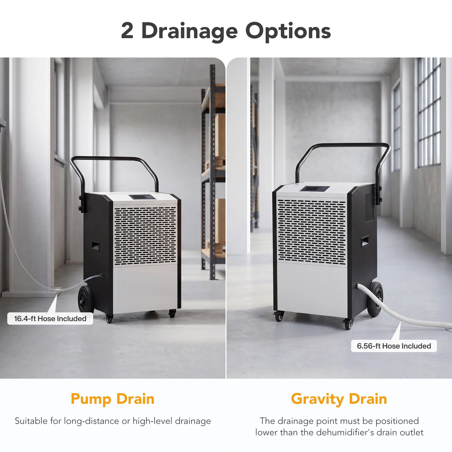 240 Pints Commercial Dehumidifier with Pump & Drain Hose for Up to 8000 Sq. Ft Large Spaces, Auto Defrost - Image 4