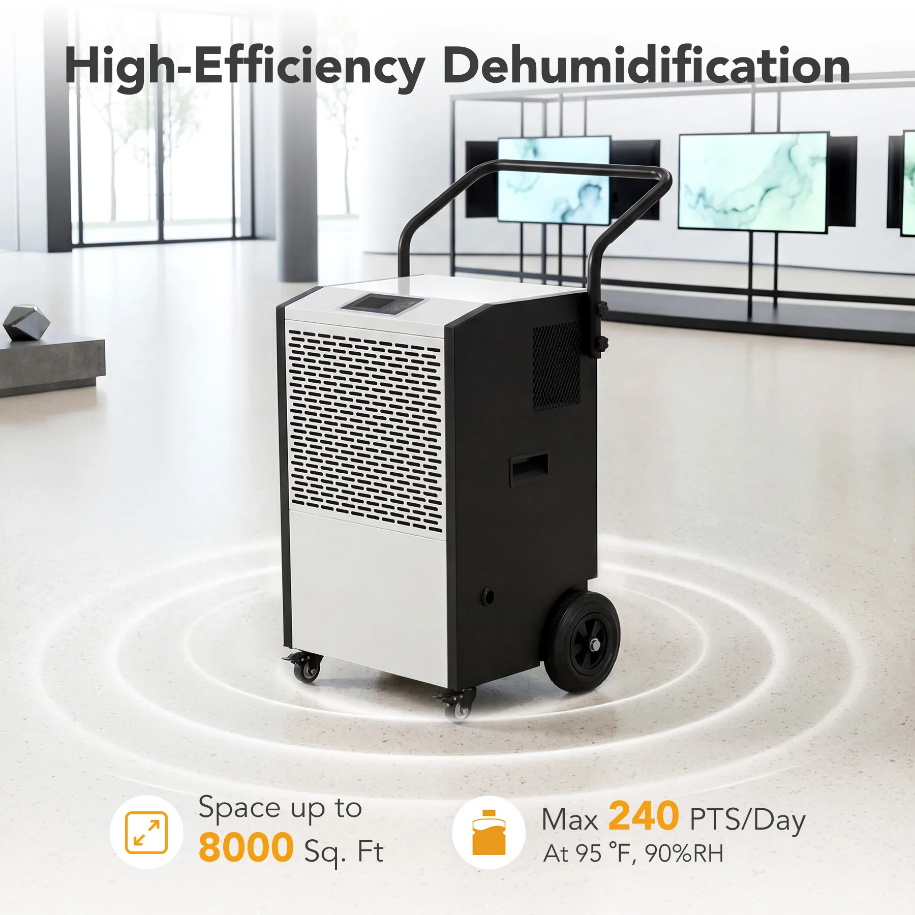 240 Pints Commercial Dehumidifier with Pump & Drain Hose for Up to 8000 Sq. Ft Large Spaces, Auto Defrost - Image 5
