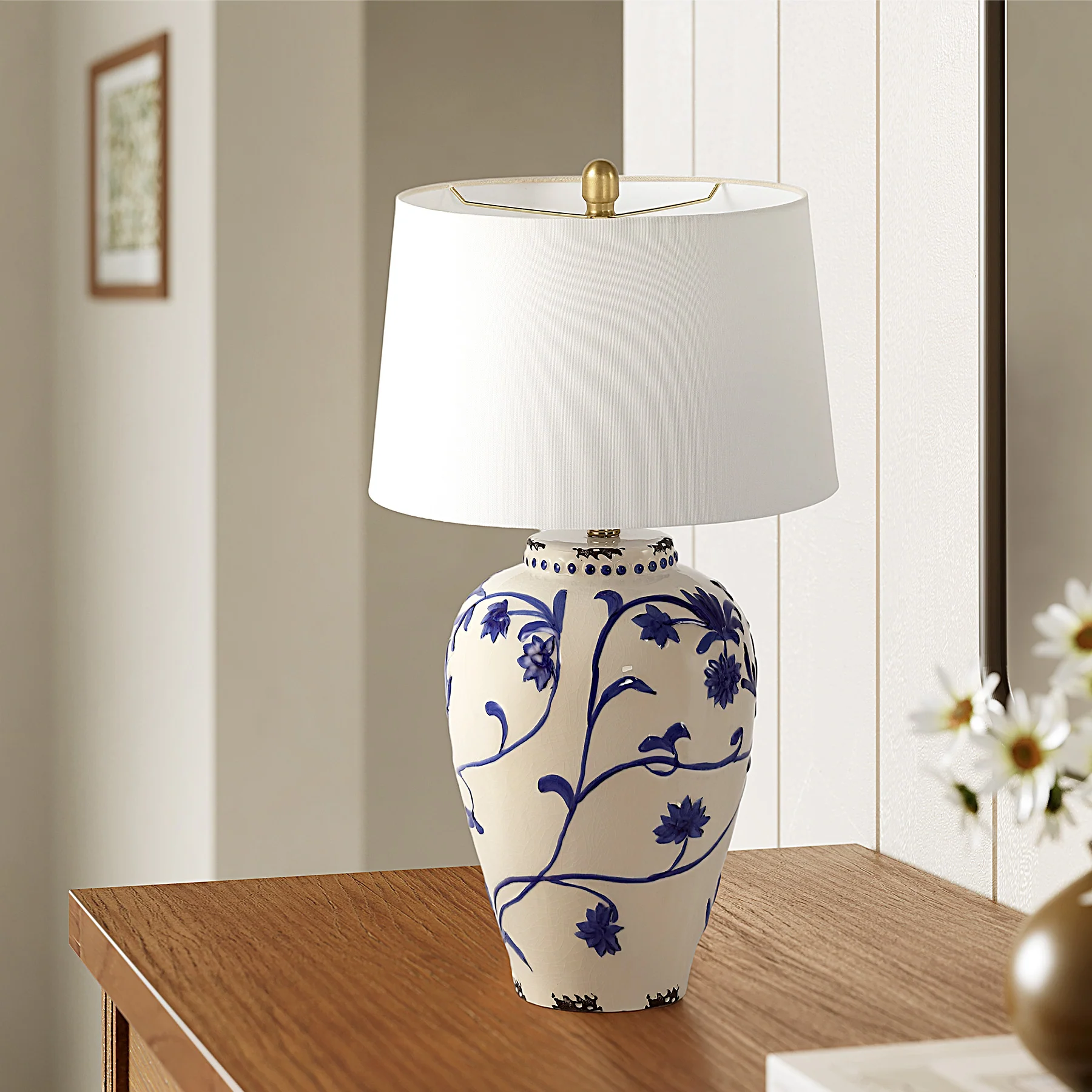 26" Porcelain Table Lamp, Lighting Fixtures with Patterned Decorative Bases - Image 3