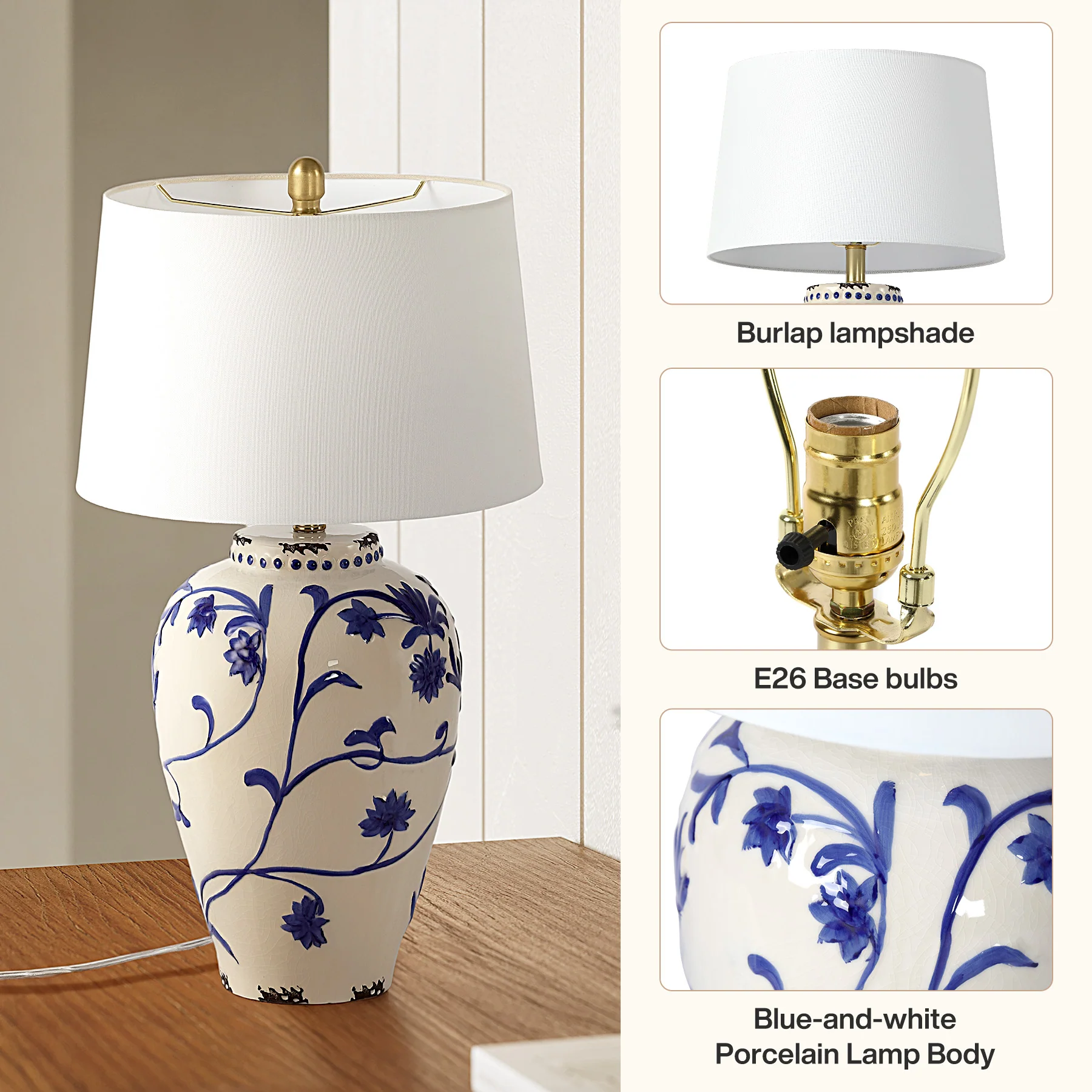 26" Porcelain Table Lamp, Lighting Fixtures with Patterned Decorative Bases - Image 5