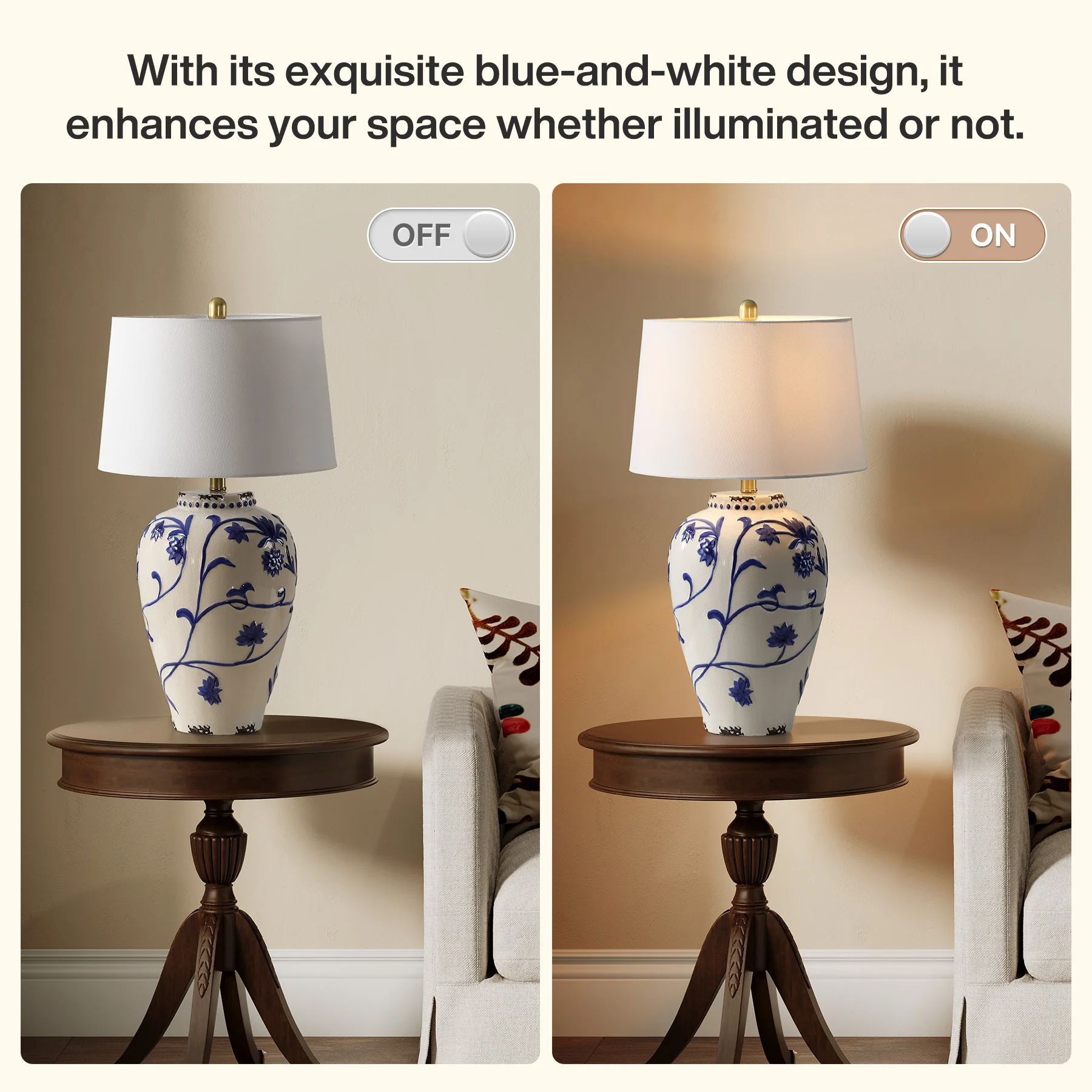 26" Porcelain Table Lamp, Lighting Fixtures with Patterned Decorative Bases - Image 6