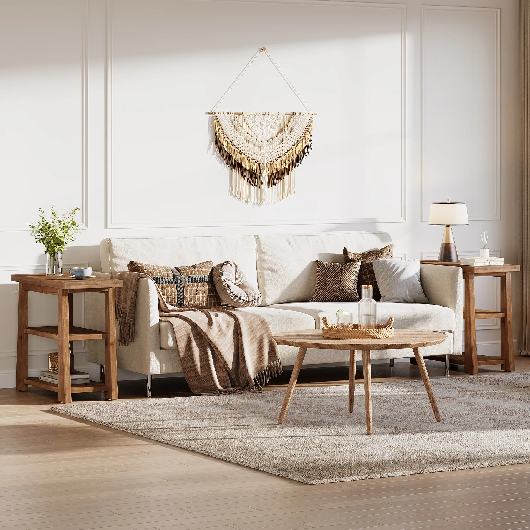 27.5" Wooden End Table, Narrow Nightstand with 3 Tier Storage Shelves for Living Room - Image 7