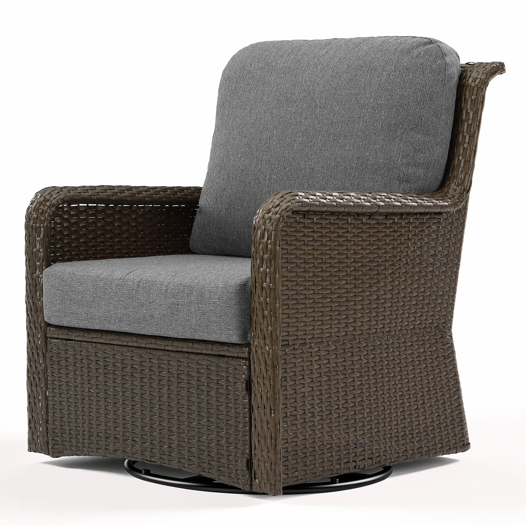 29.53" Outdoor Wicker Swivel Chair, Patio Rattan Rocking Chair with Thick Gray Cushions - Image 10