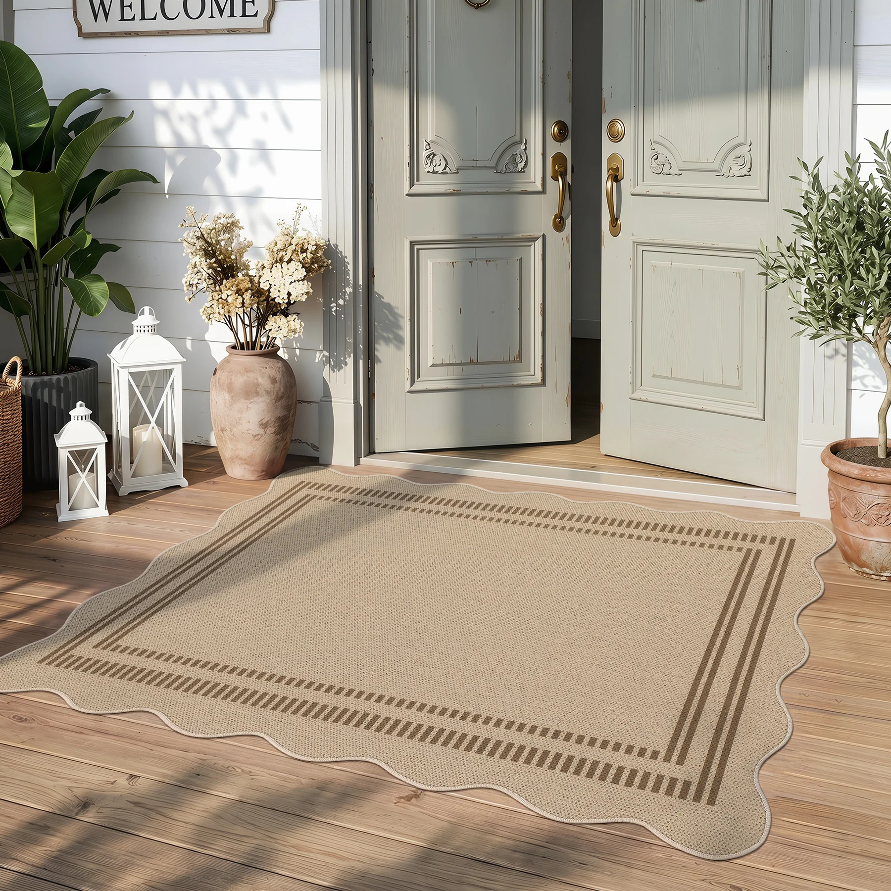 2x6/3x5/5x7 Scalloped Easy Jute Area Rugs, Tan/Checkered Washable Hallway Runner Non Slip Carpet, Oeko-Tex Certified - Image 11