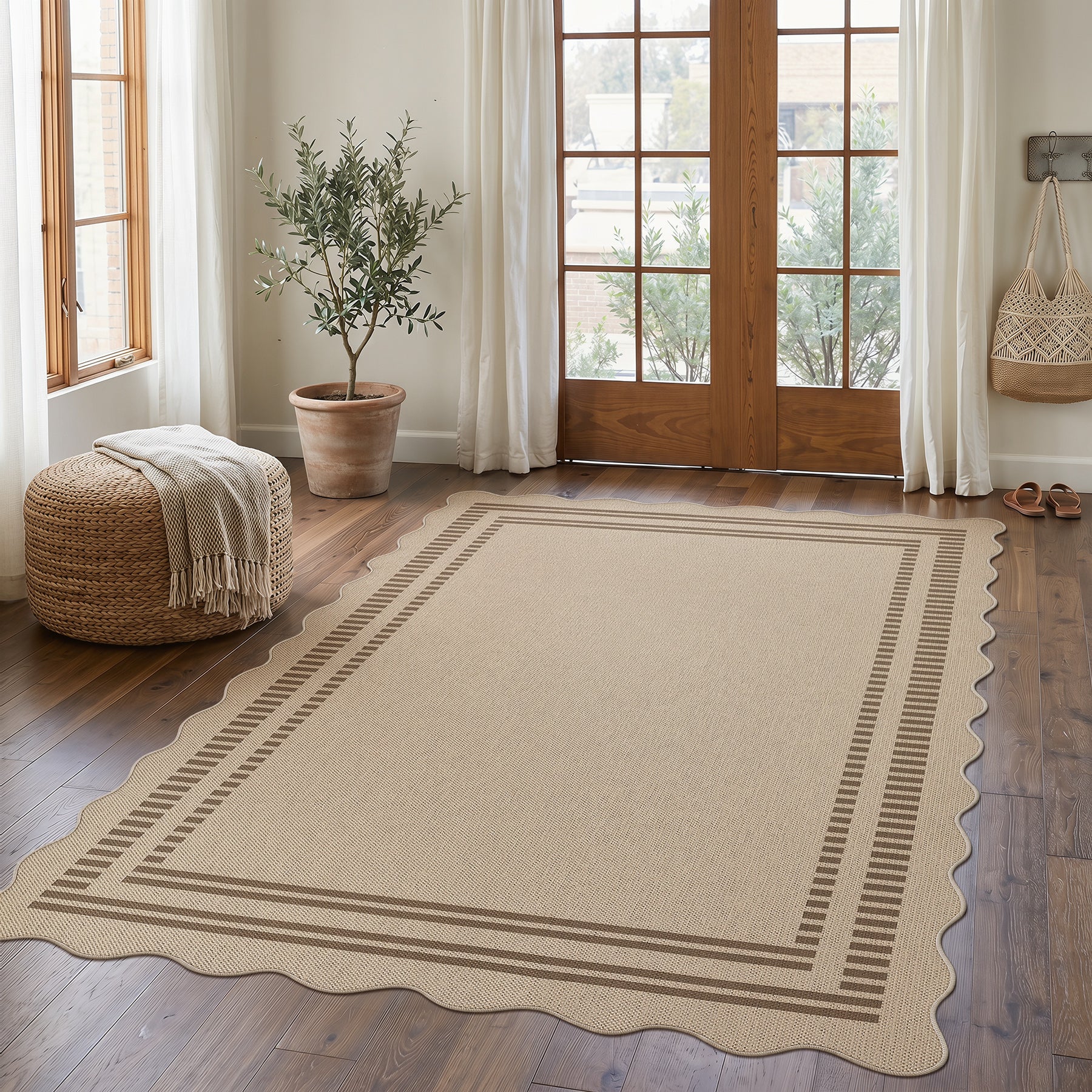 2x6/3x5/5x7 Scalloped Easy Jute Area Rugs, Tan/Checkered Washable Hallway Runner Non Slip Carpet, Oeko-Tex Certified - Image 15