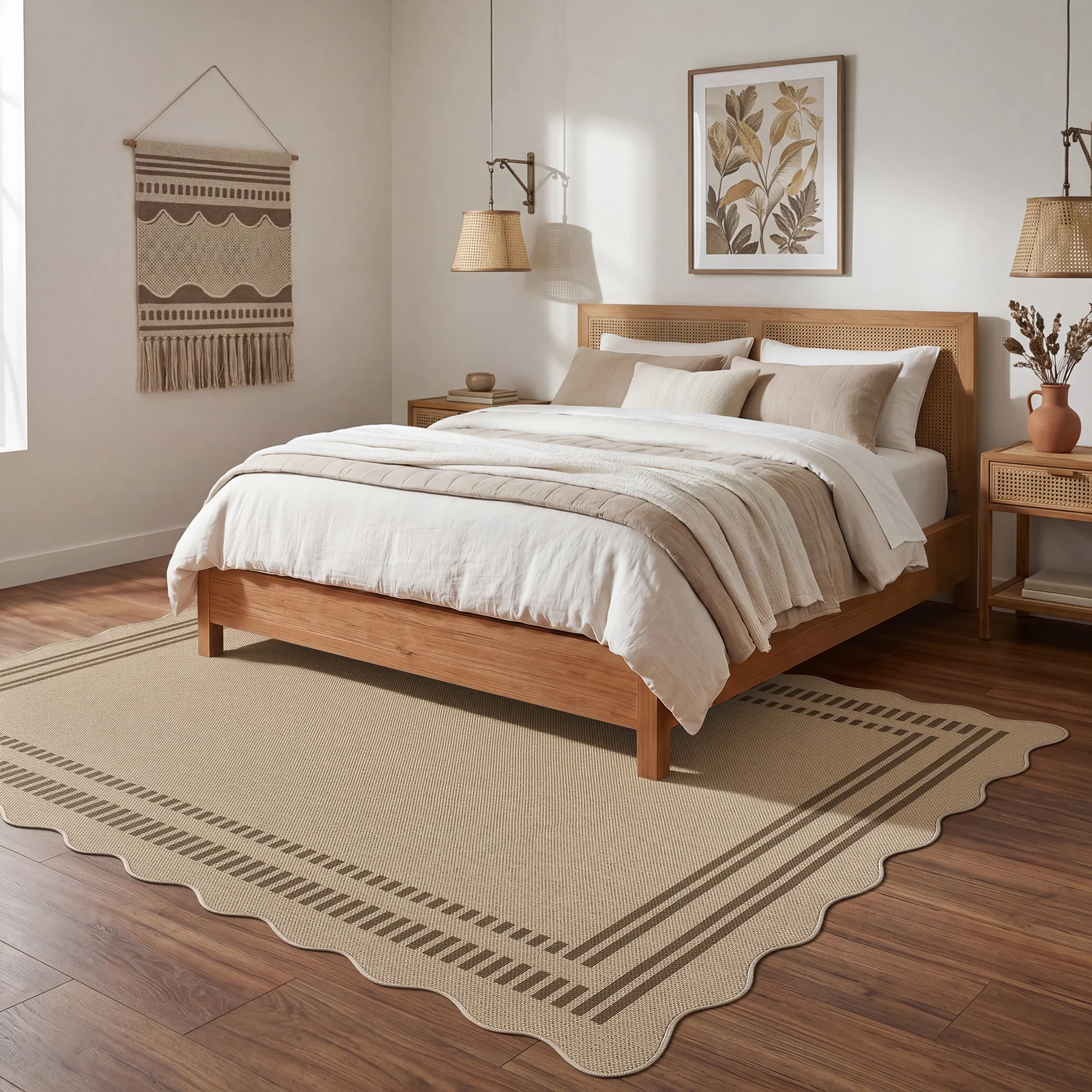 2x6/3x5/5x7 Scalloped Easy Jute Area Rugs, Tan/Checkered Washable Hallway Runner Non Slip Carpet, Oeko-Tex Certified - Image 17
