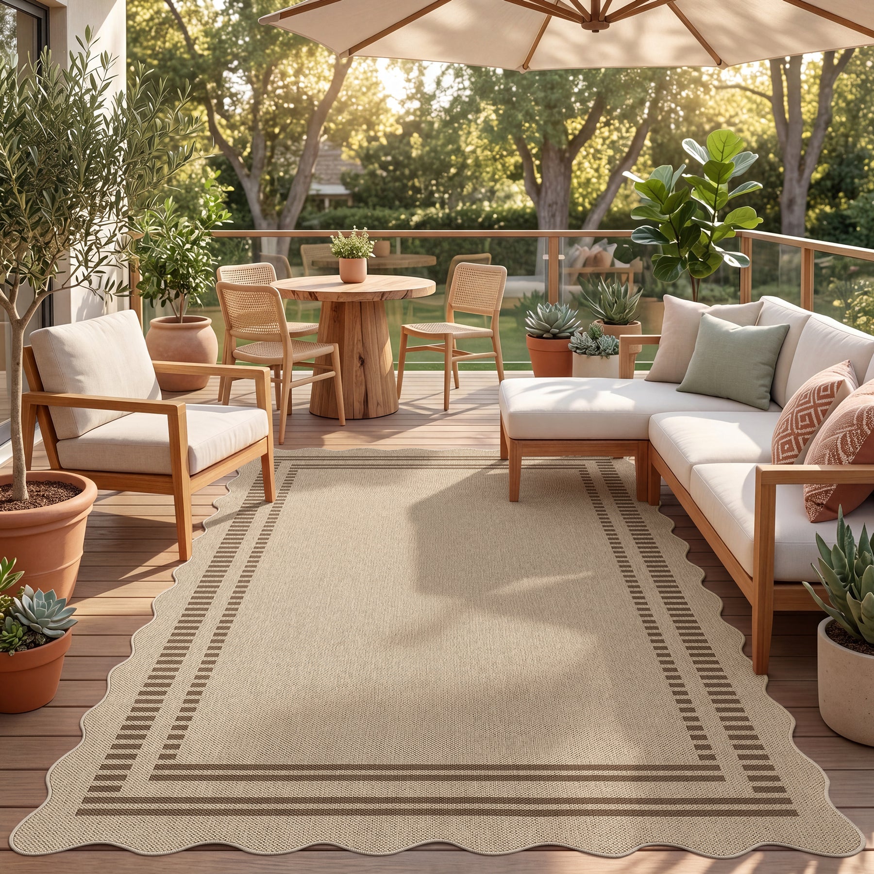 2x6/3x5/5x7 Scalloped Easy Jute Area Rugs, Tan/Checkered Washable Hallway Runner Non Slip Carpet, Oeko-Tex Certified - Image 19