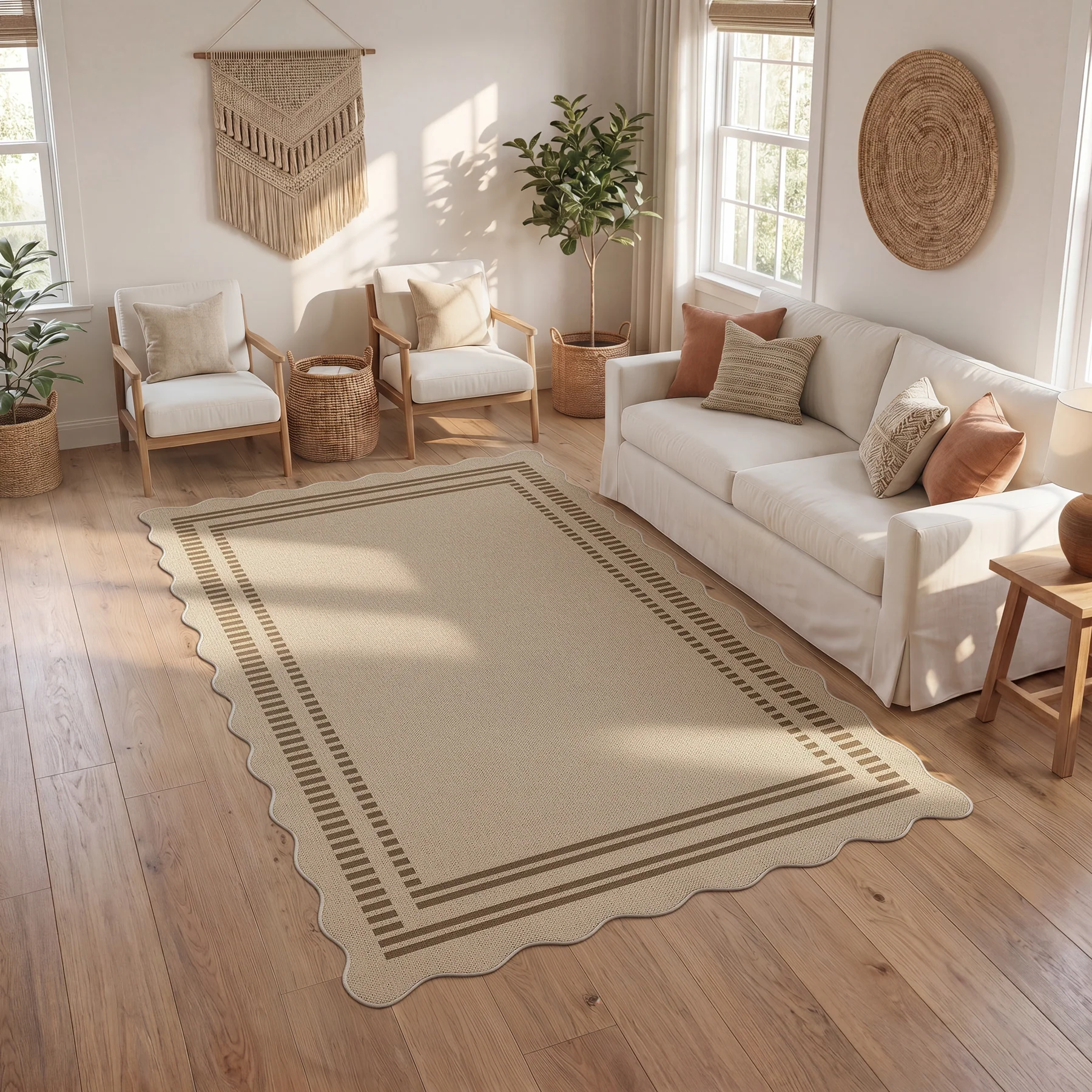 2x6/3x5/5x7 Scalloped Easy Jute Area Rugs, Tan/Checkered Washable Hallway Runner Non Slip Carpet, Oeko-Tex Certified - Image 20