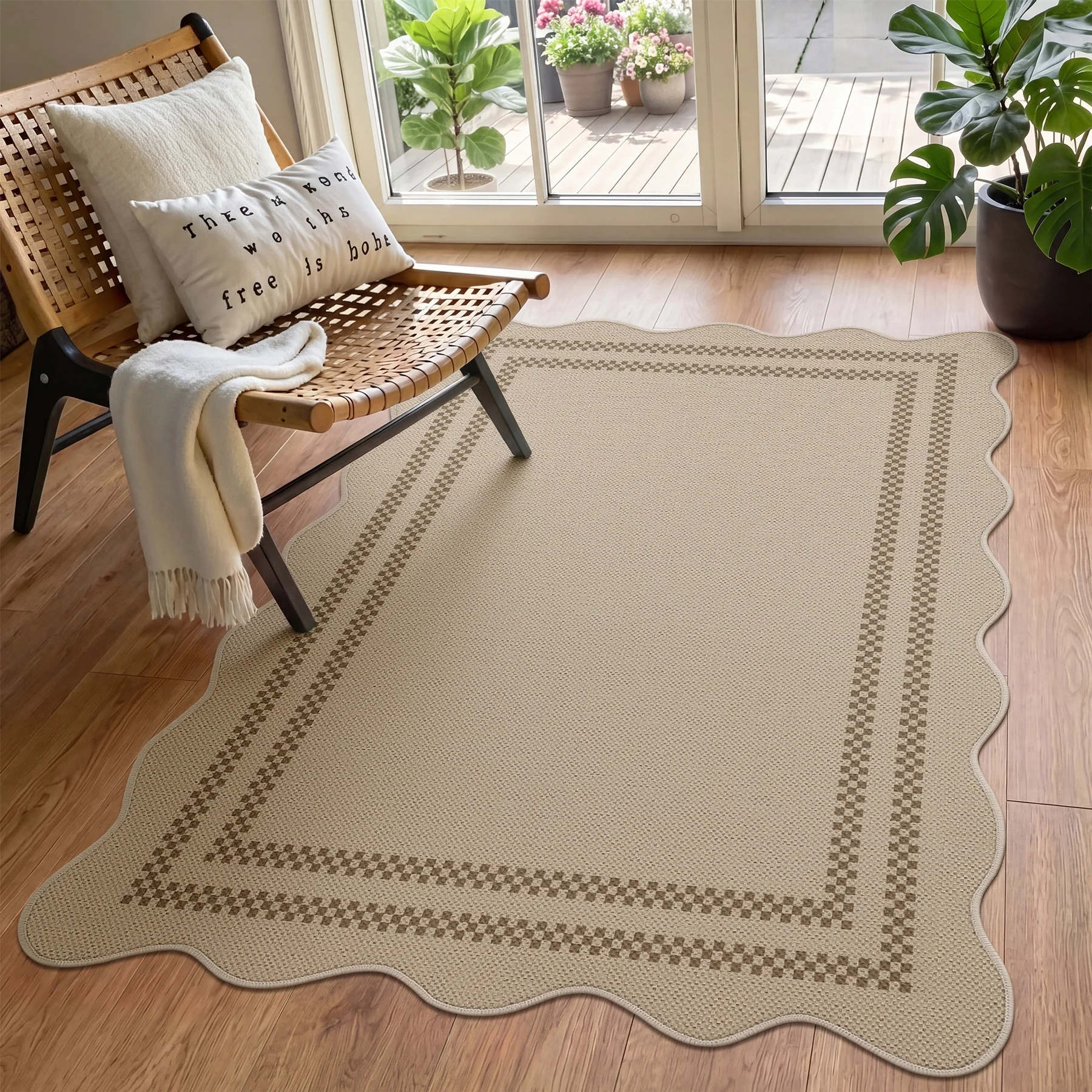 2x6/3x5/5x7 Scalloped Easy Jute Area Rugs, Tan/Checkered Washable Hallway Runner Non Slip Carpet, Oeko-Tex Certified - Image 26