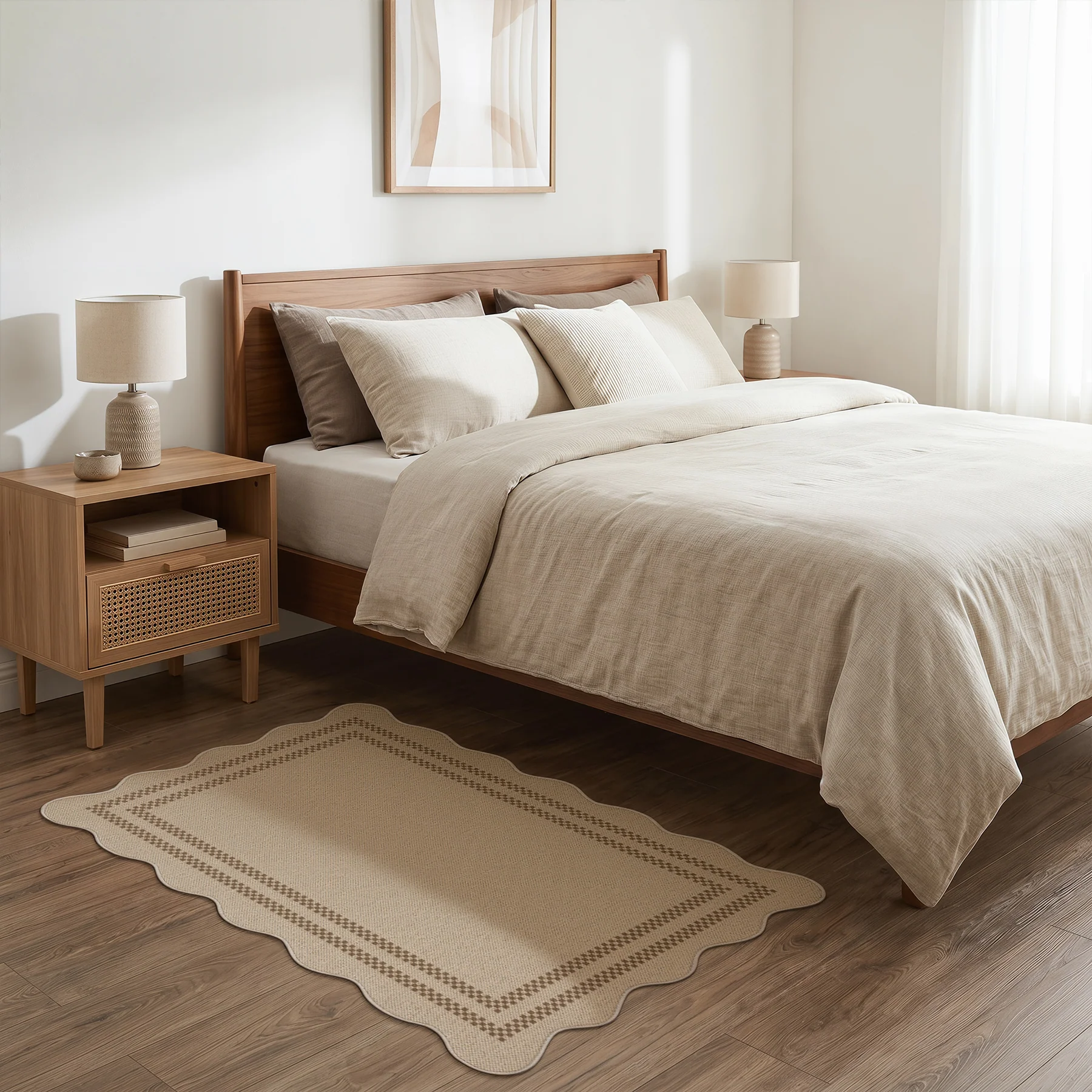2x6/3x5/5x7 Scalloped Easy Jute Area Rugs, Tan/Checkered Washable Hallway Runner Non Slip Carpet, Oeko-Tex Certified - Image 28