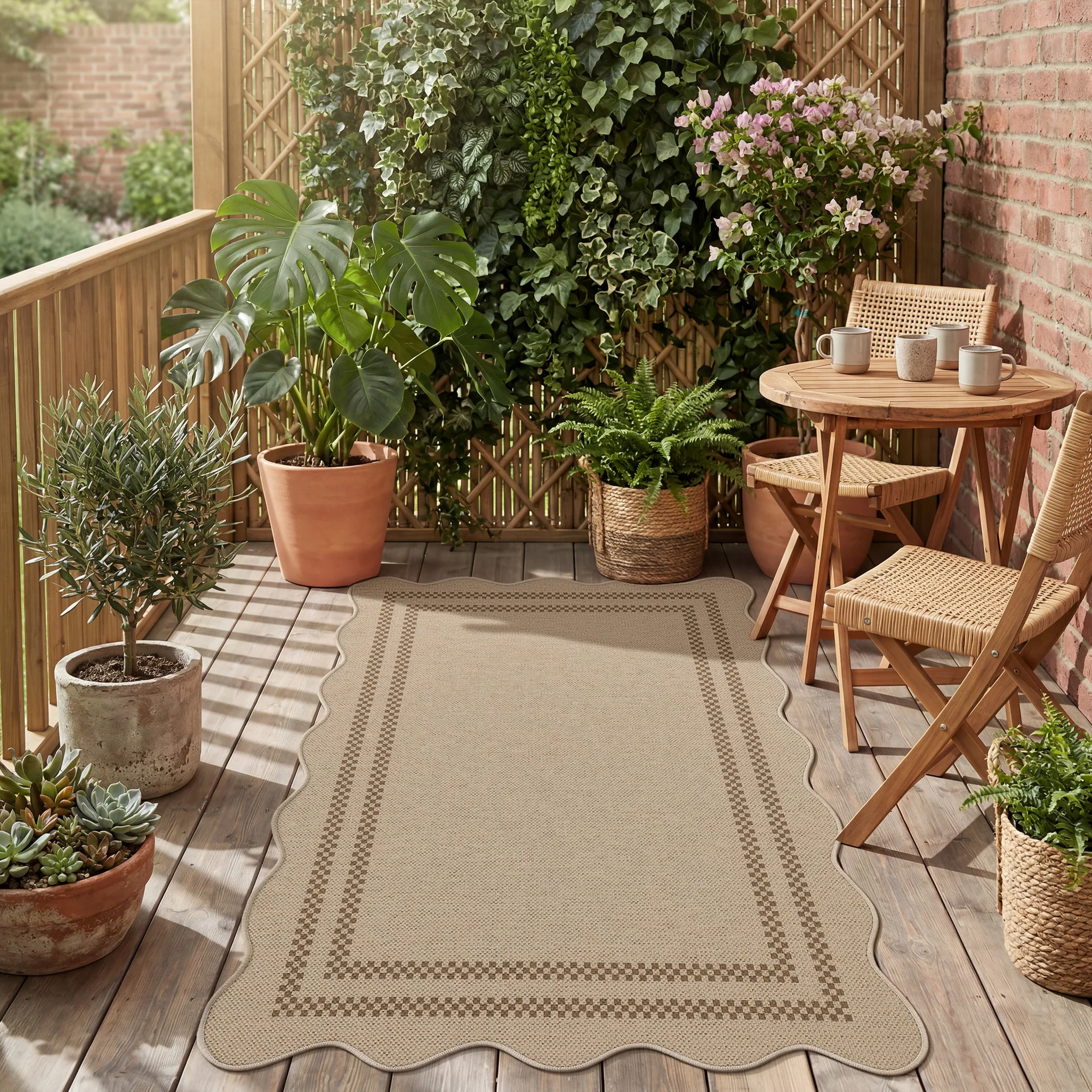 2x6/3x5/5x7 Scalloped Easy Jute Area Rugs, Tan/Checkered Washable Hallway Runner Non Slip Carpet, Oeko-Tex Certified - Image 29