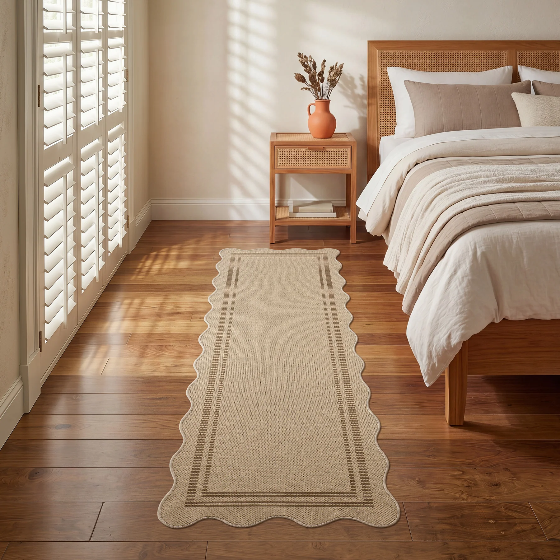 2x6/3x5/5x7 Scalloped Easy Jute Area Rugs, Tan/Checkered Washable Hallway Runner Non Slip Carpet, Oeko-Tex Certified - Image 3