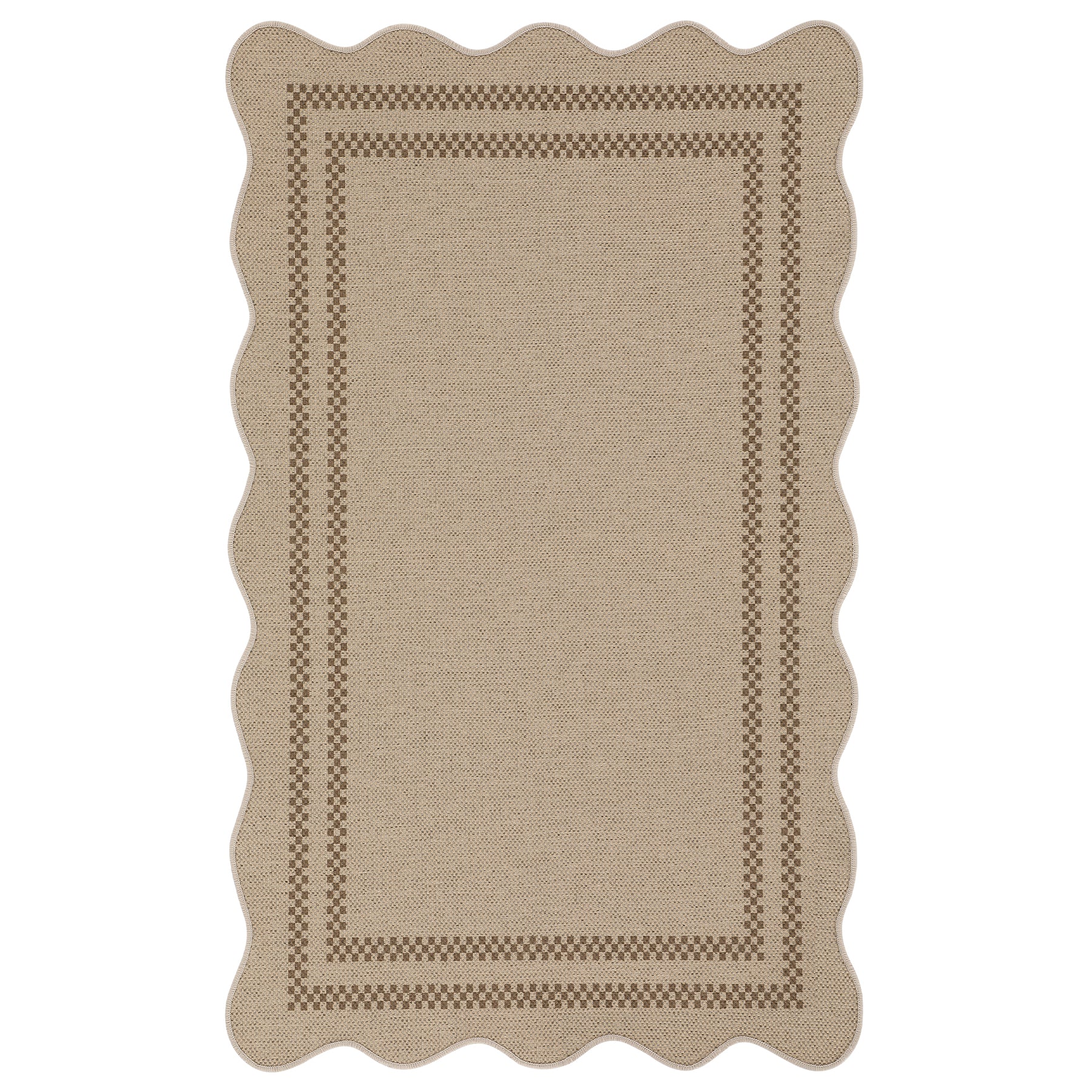 2x6/3x5/5x7 Scalloped Easy Jute Area Rugs, Tan/Checkered Washable Hallway Runner Non Slip Carpet, Oeko-Tex Certified - Image 30