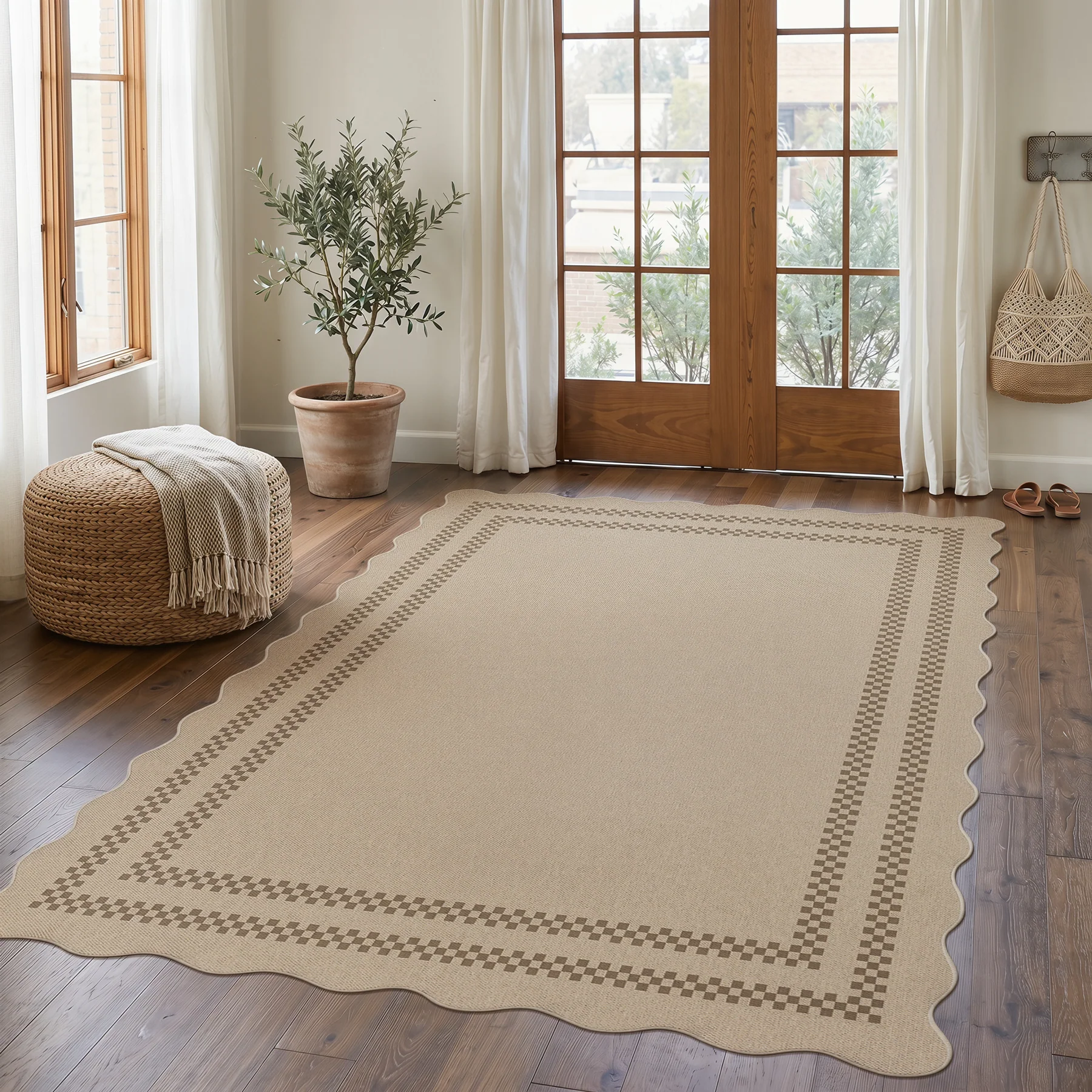 2x6/3x5/5x7 Scalloped Easy Jute Area Rugs, Tan/Checkered Washable Hallway Runner Non Slip Carpet, Oeko-Tex Certified - Image 31