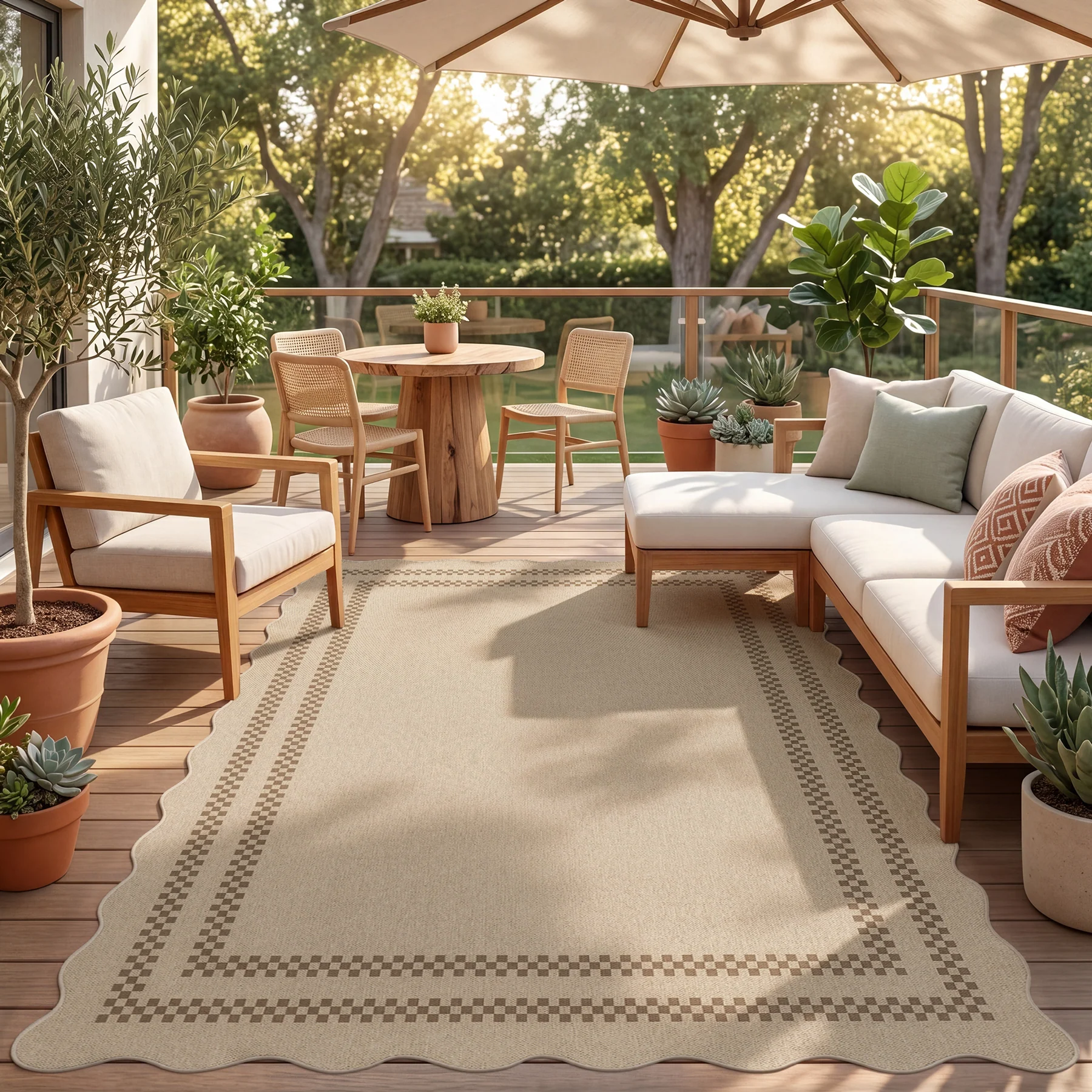 2x6/3x5/5x7 Scalloped Easy Jute Area Rugs, Tan/Checkered Washable Hallway Runner Non Slip Carpet, Oeko-Tex Certified - Image 33