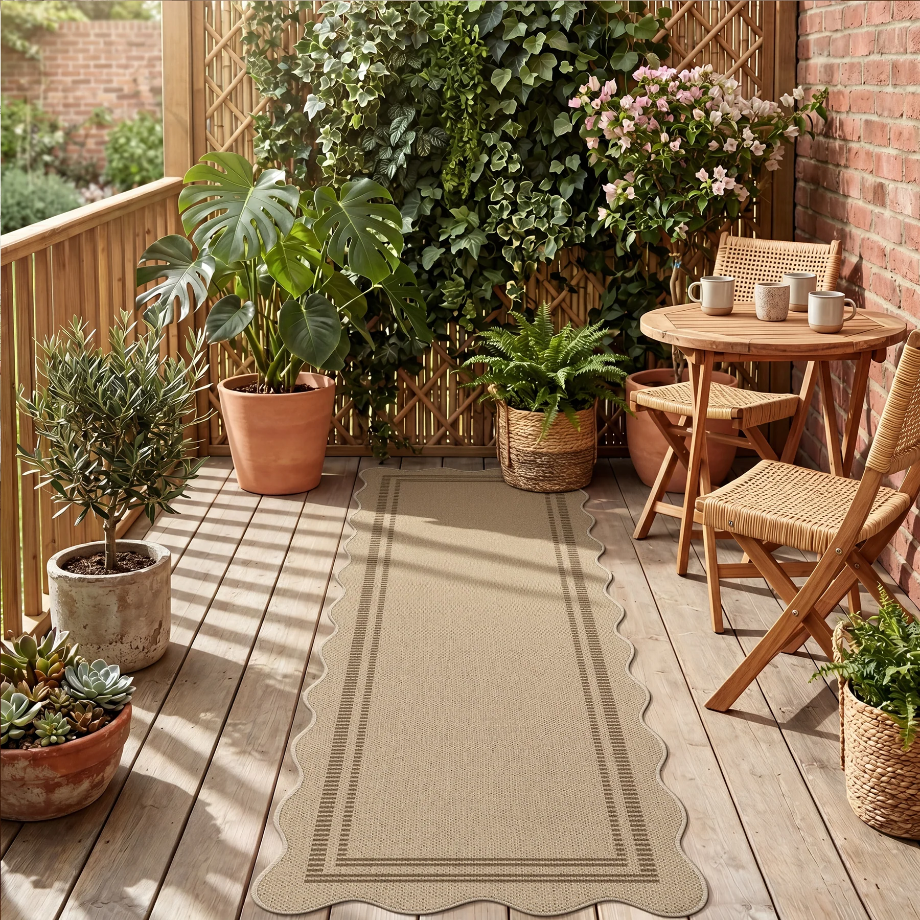 2x6/3x5/5x7 Scalloped Easy Jute Area Rugs, Tan/Checkered Washable Hallway Runner Non Slip Carpet, Oeko-Tex Certified - Image 6
