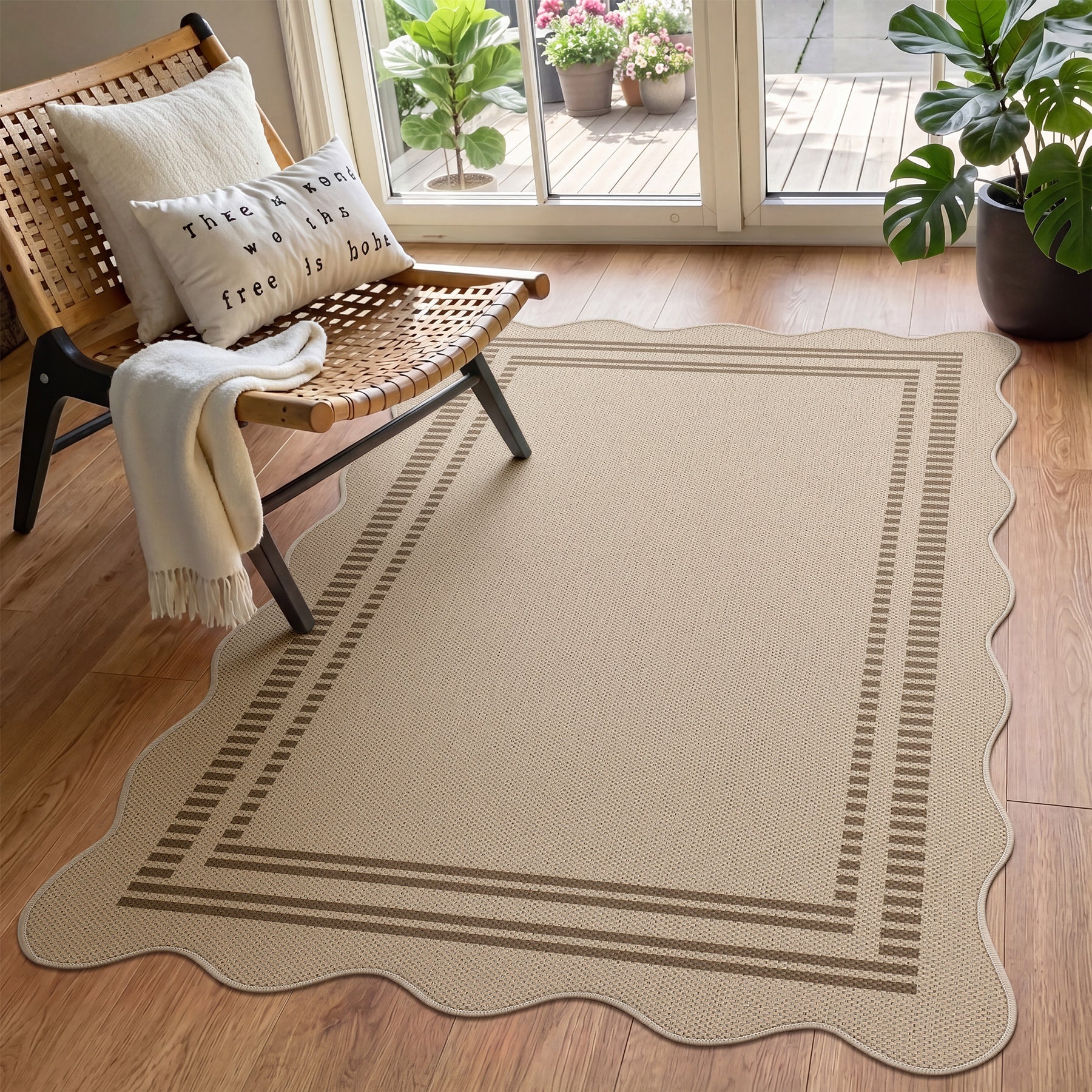 2x6/3x5/5x7 Scalloped Easy Jute Area Rugs, Tan/Checkered Washable Hallway Runner Non Slip Carpet, Oeko-Tex Certified - Image 8