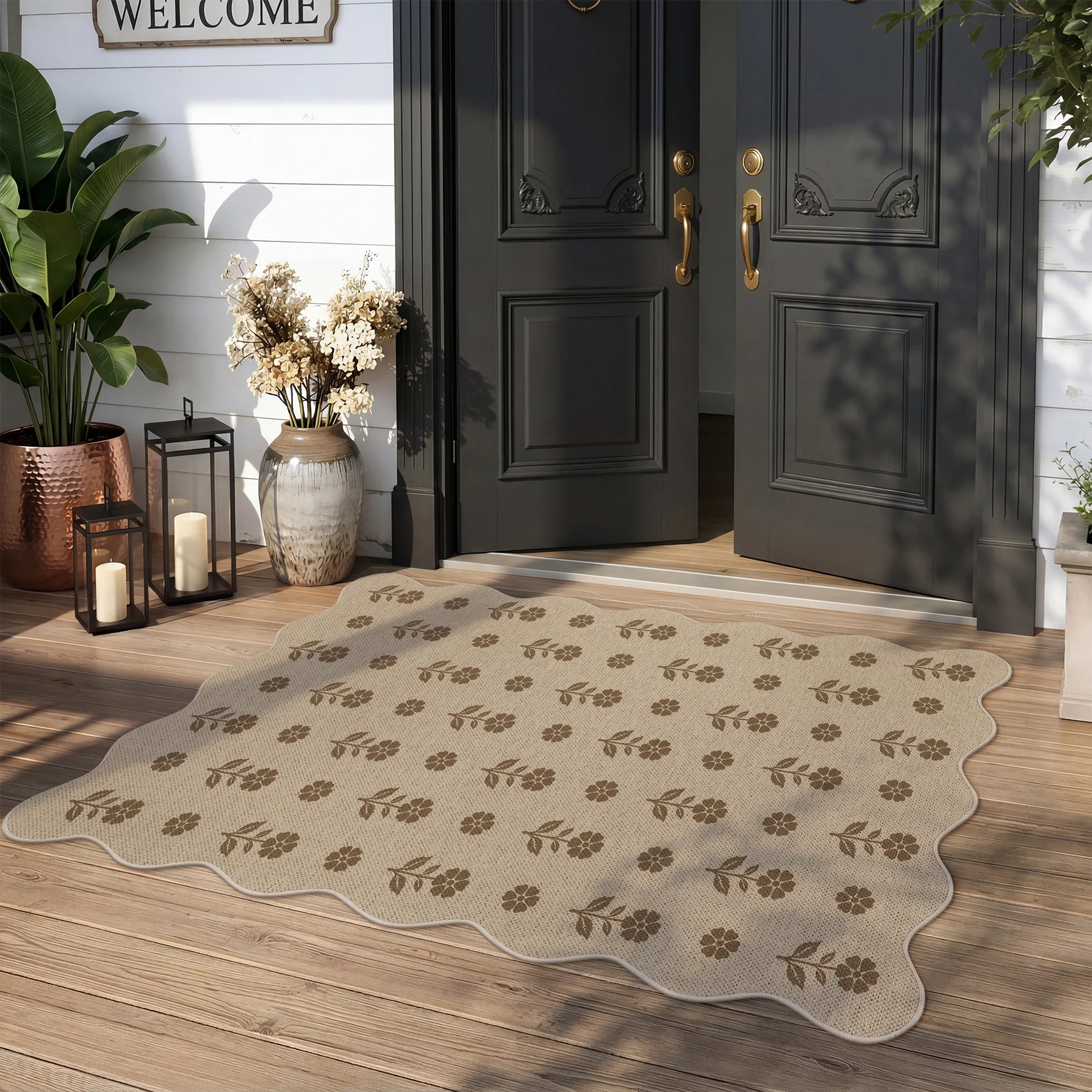 2x6/3x5 Floral Easy Jute Hallway Runner Rug, Scalloped Kitchen Runner Rug Non Skid Washable Indoor Carpet, Oeko-Tex Certified - Image 21