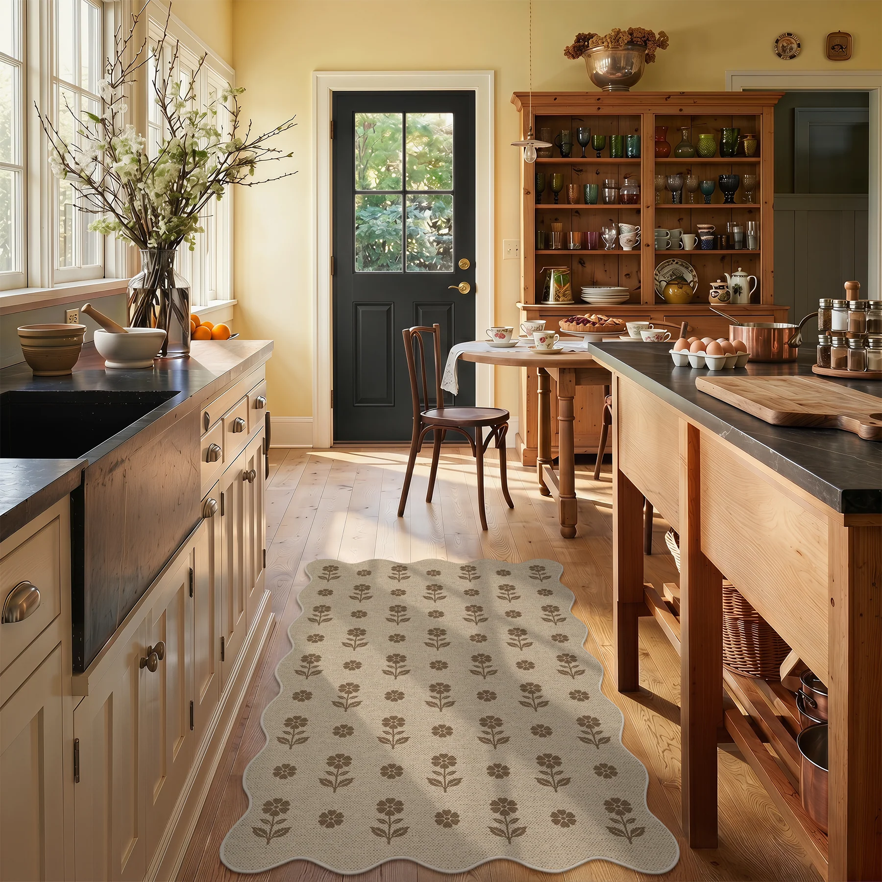 2x6/3x5 Floral Easy Jute Hallway Runner Rug, Scalloped Kitchen Runner Rug Non Skid Washable Indoor Carpet, Oeko-Tex Certified - Image 24