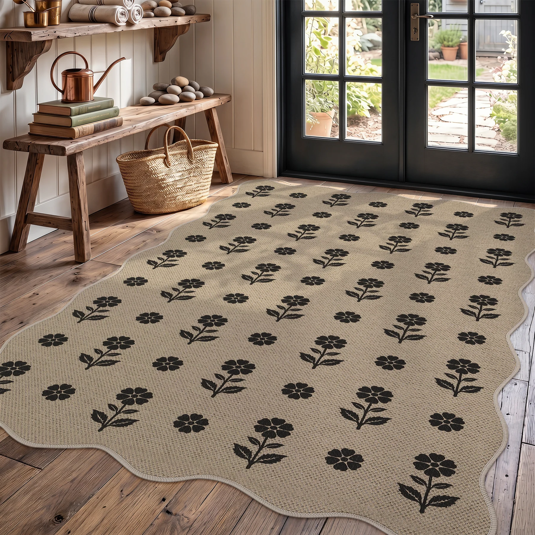2x6/3x5 Floral Easy Jute Hallway Runner Rug, Scalloped Kitchen Runner Rug Non Skid Washable Indoor Carpet, Oeko-Tex Certified - Image 8