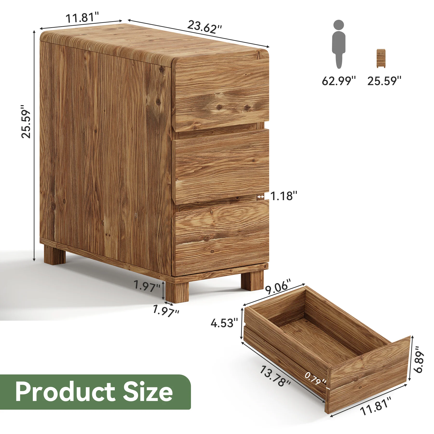 Tribesigns 3-Drawer Side Table, Solid Wood End Table for Living Room - Image 2