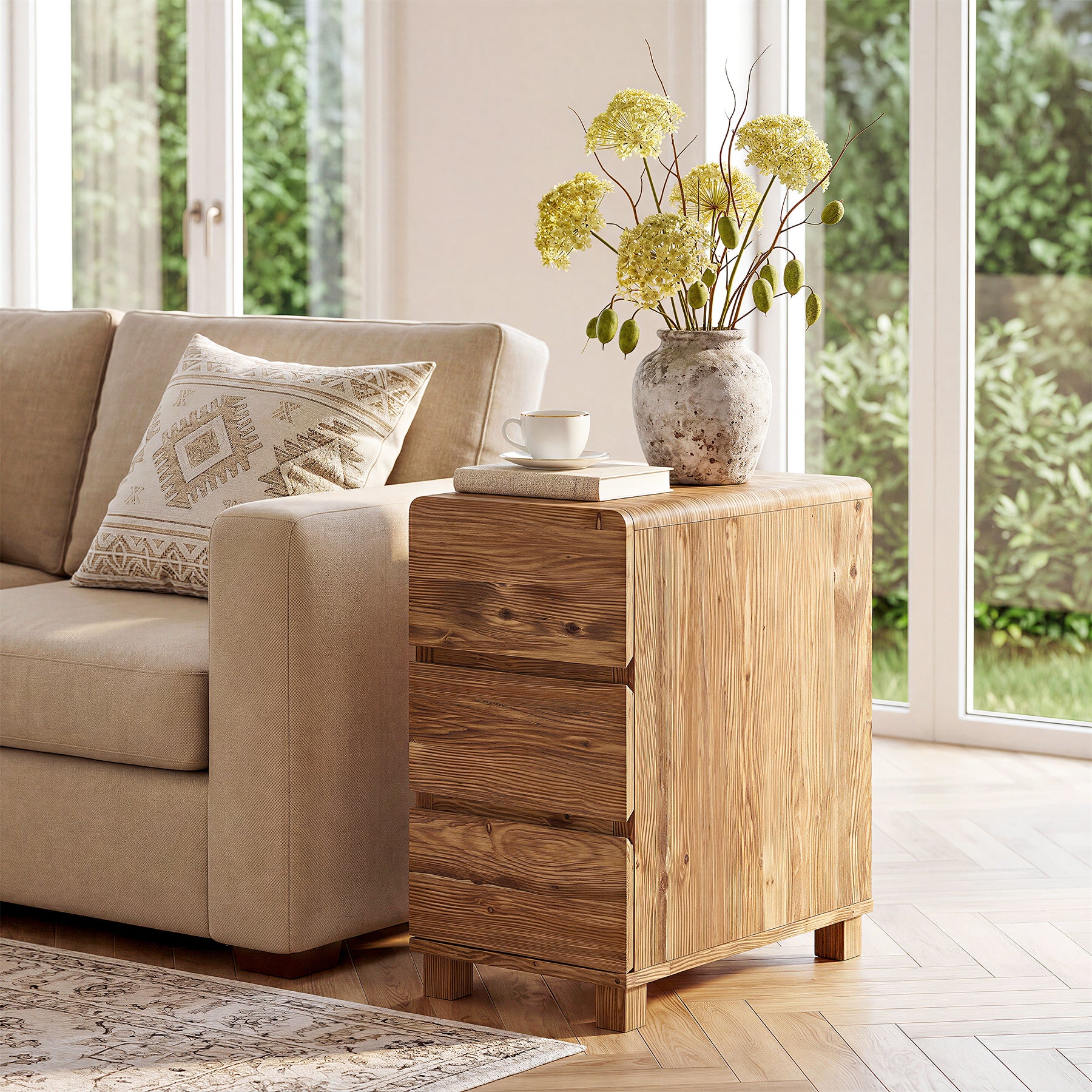 Tribesigns 3-Drawer Side Table, Solid Wood End Table for Living Room - Image 3