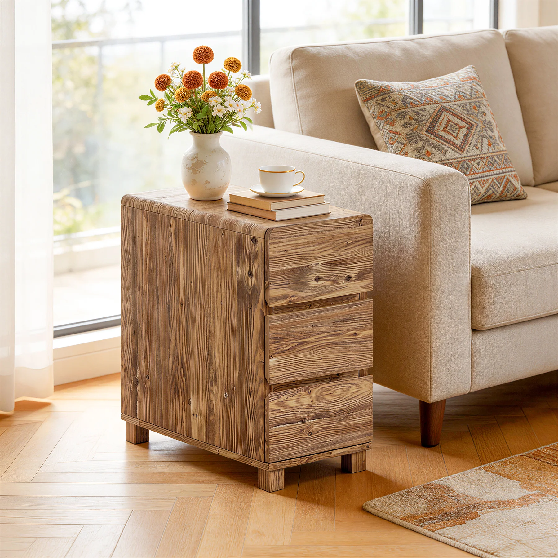 Tribesigns 3-Drawer Side Table, Solid Wood End Table for Living Room - Image 4