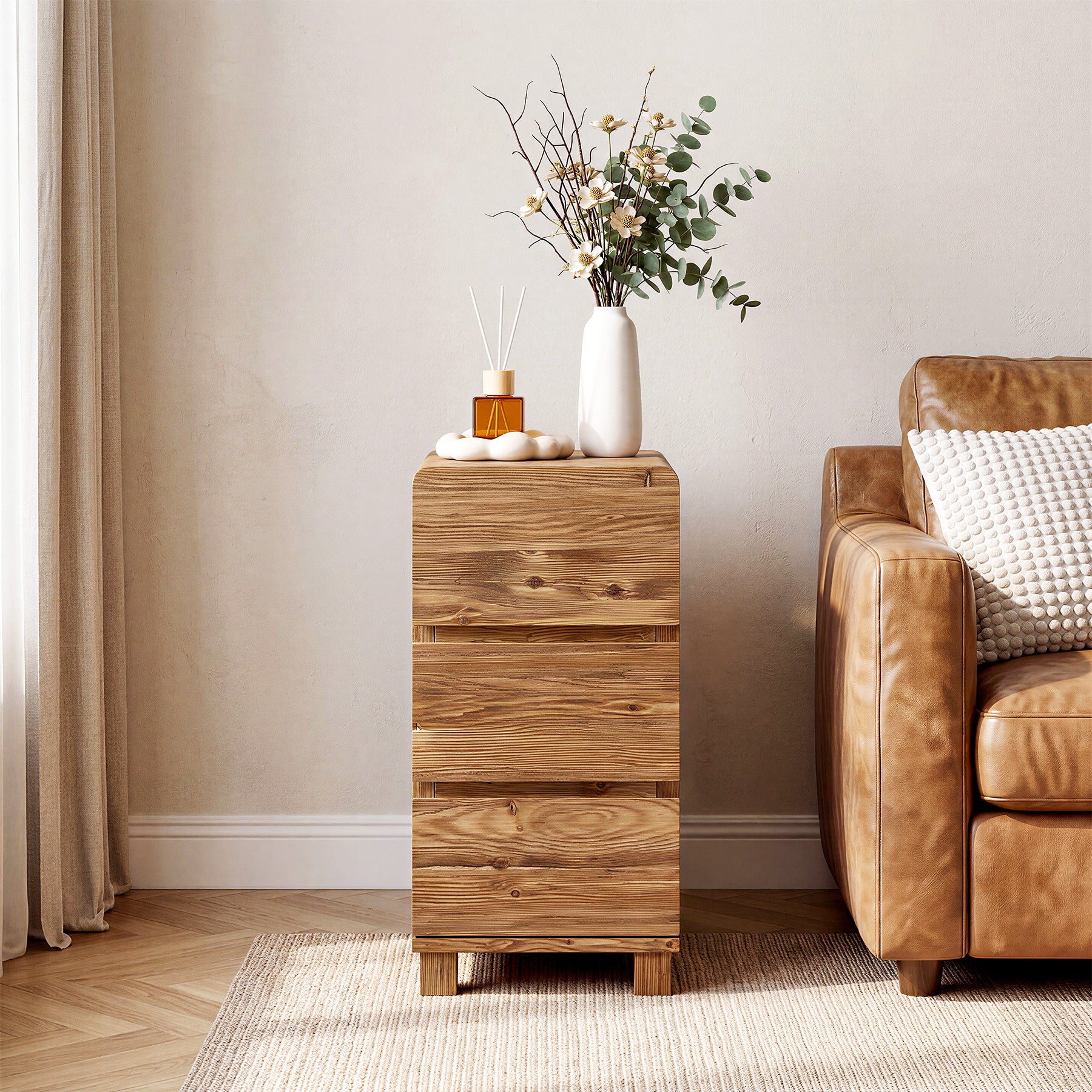 Tribesigns 3-Drawer Side Table, Solid Wood End Table for Living Room - Image 5