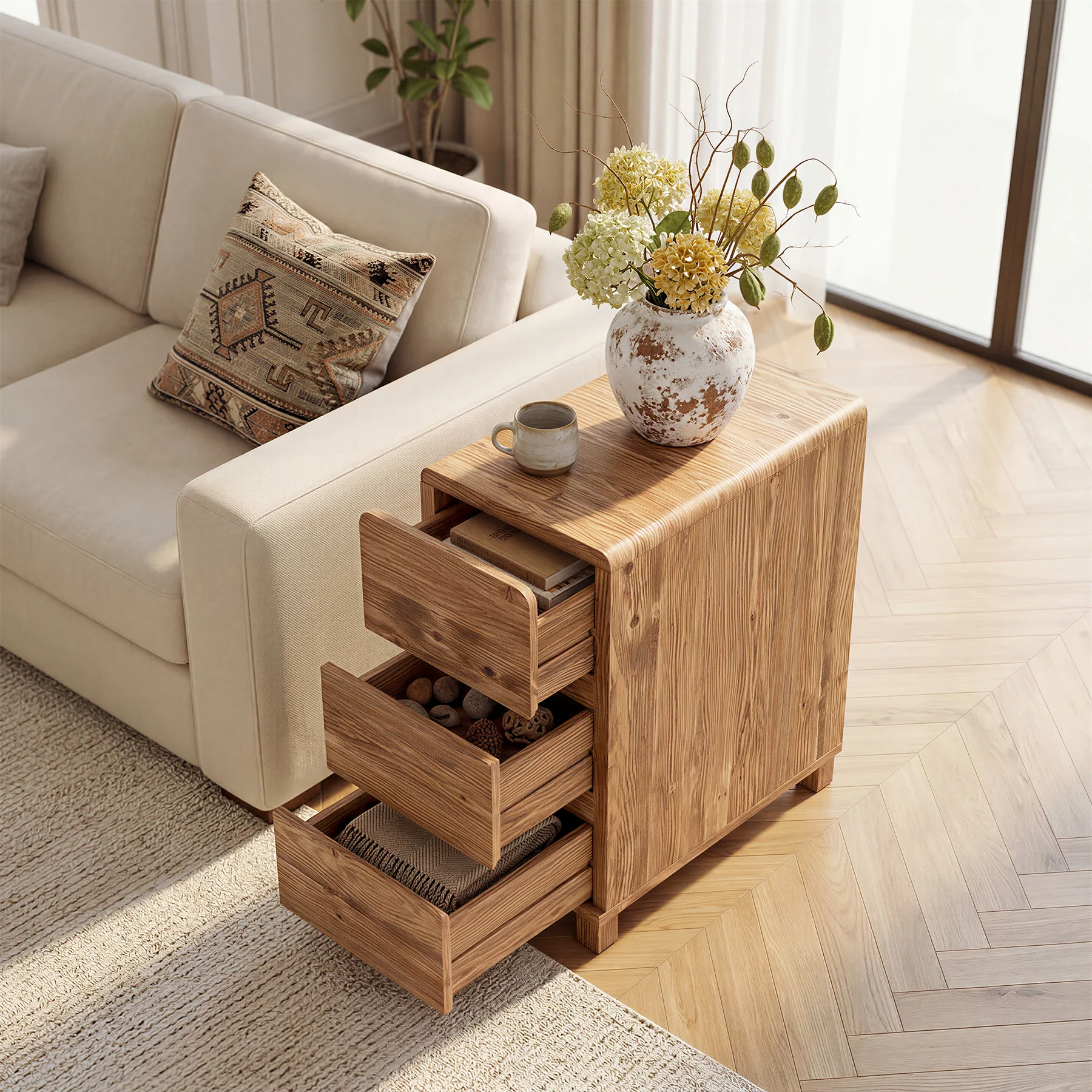 Tribesigns 3-Drawer Side Table, Solid Wood End Table for Living Room - Image 8