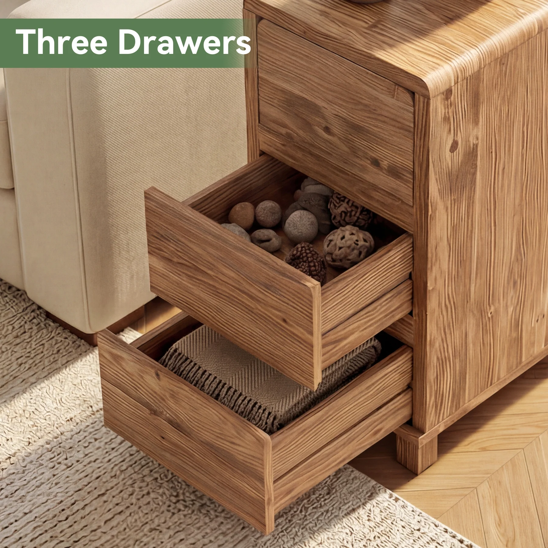 Tribesigns 3-Drawer Side Table, Solid Wood End Table for Living Room - Image 9