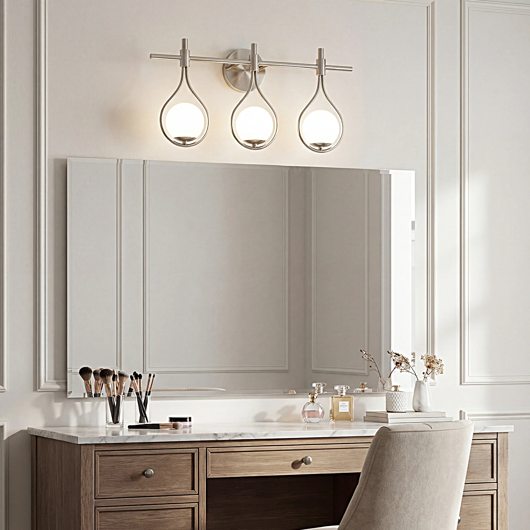 3-Light Bathroom Vanity Light, 22.5" Wall Lighting Fixture with Glass Shades - Image 3