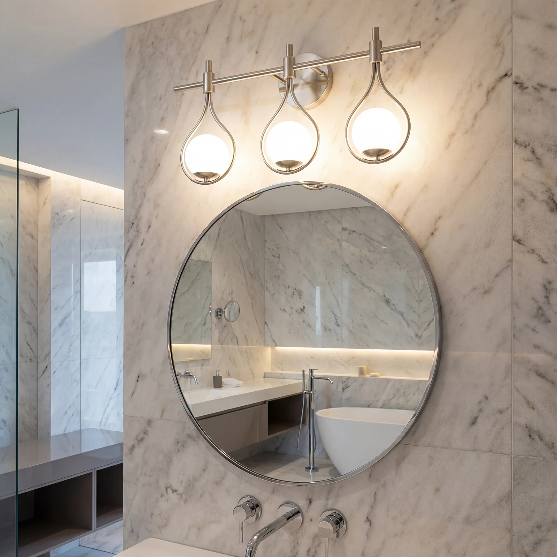 3-Light Bathroom Vanity Light, 22.5" Wall Lighting Fixture with Glass Shades - Image 4