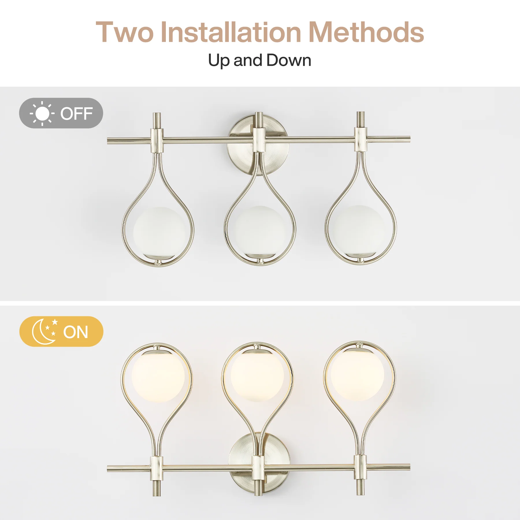 3-Light Bathroom Vanity Light, 22.5" Wall Lighting Fixture with Glass Shades - Image 8
