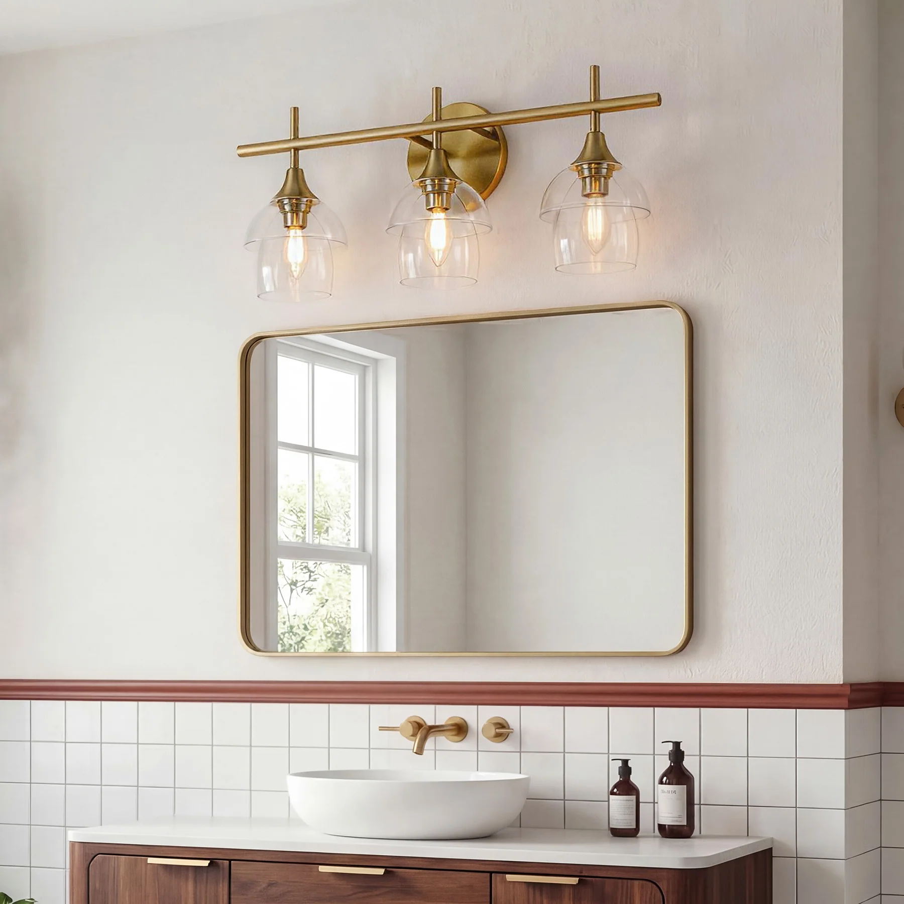 3-Light Bathroom Vanity Light, Modern Wall Sconce with Clear Glass Shades - Image 3