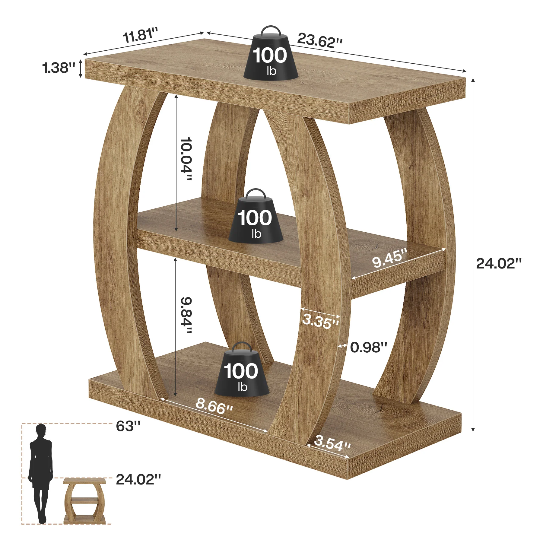 23.6" End Table, 3-Tier Farmhouse Side Table with  Geometric Frame - Image 2