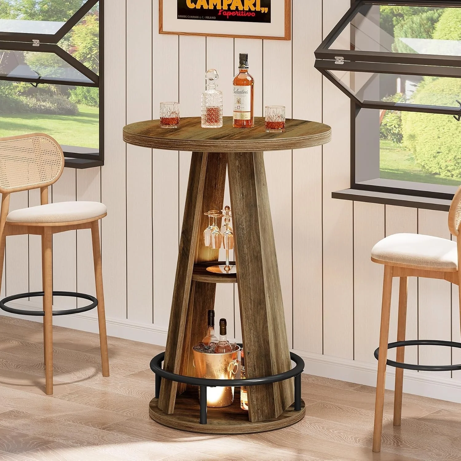 39.4" Bar Table, 3-Tier High Top Bistro Table Cocktail Pub Tables with Metal Footrest - Image 6