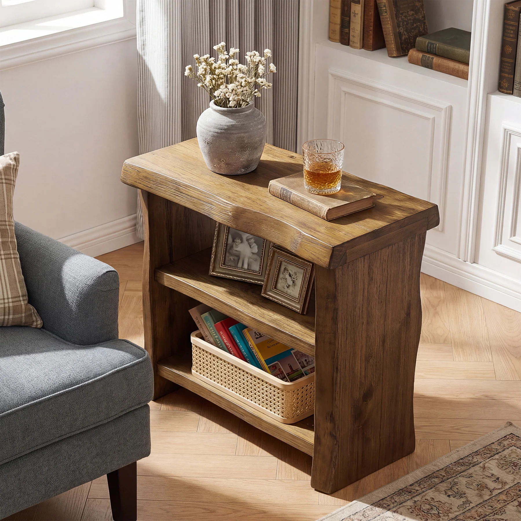 Tribesigns Solid Wood End Table, 3-Tier Live Edge Side Table for Bedroom - Image 10